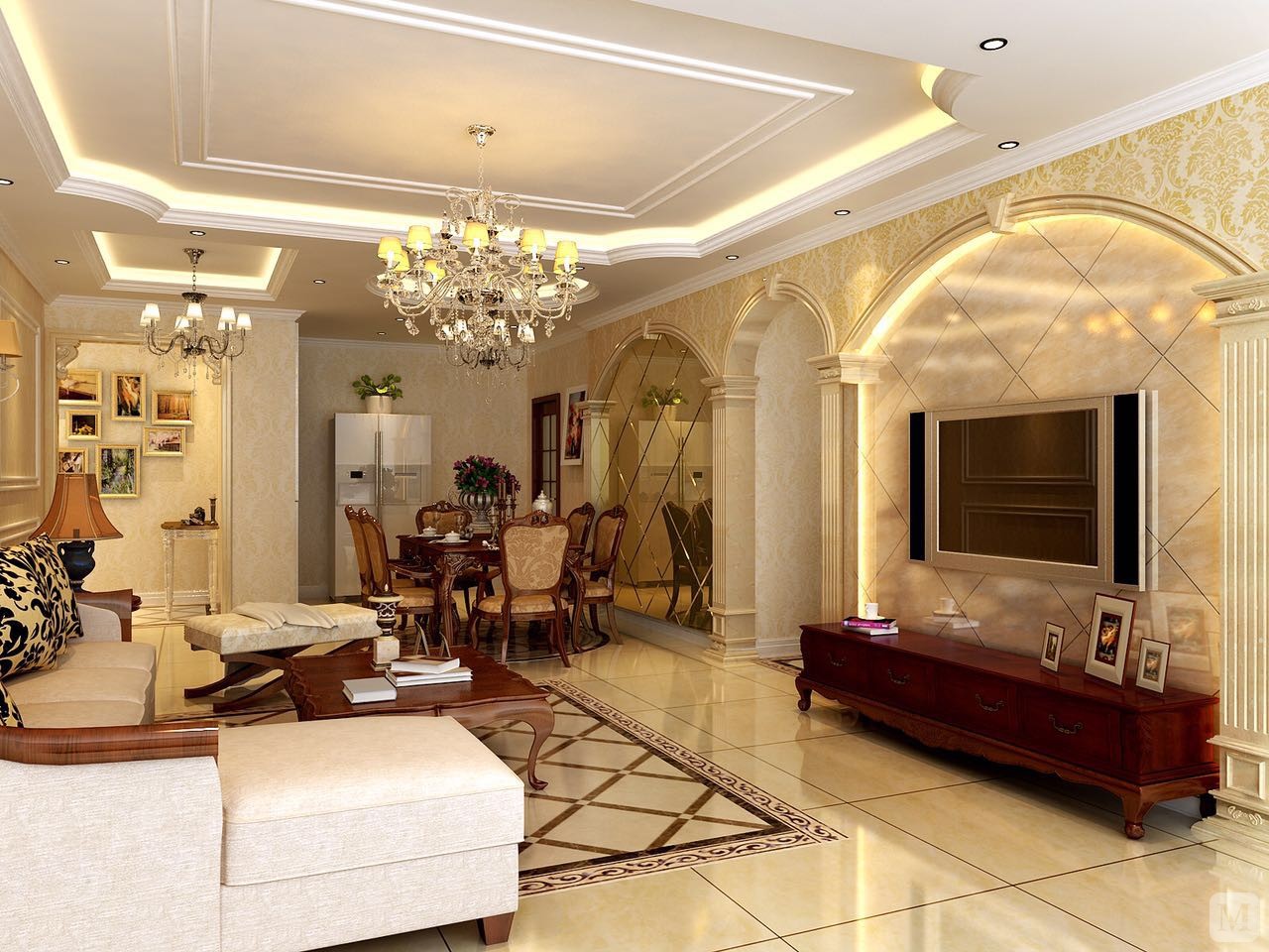 简欧客厅背景墙装修效果图