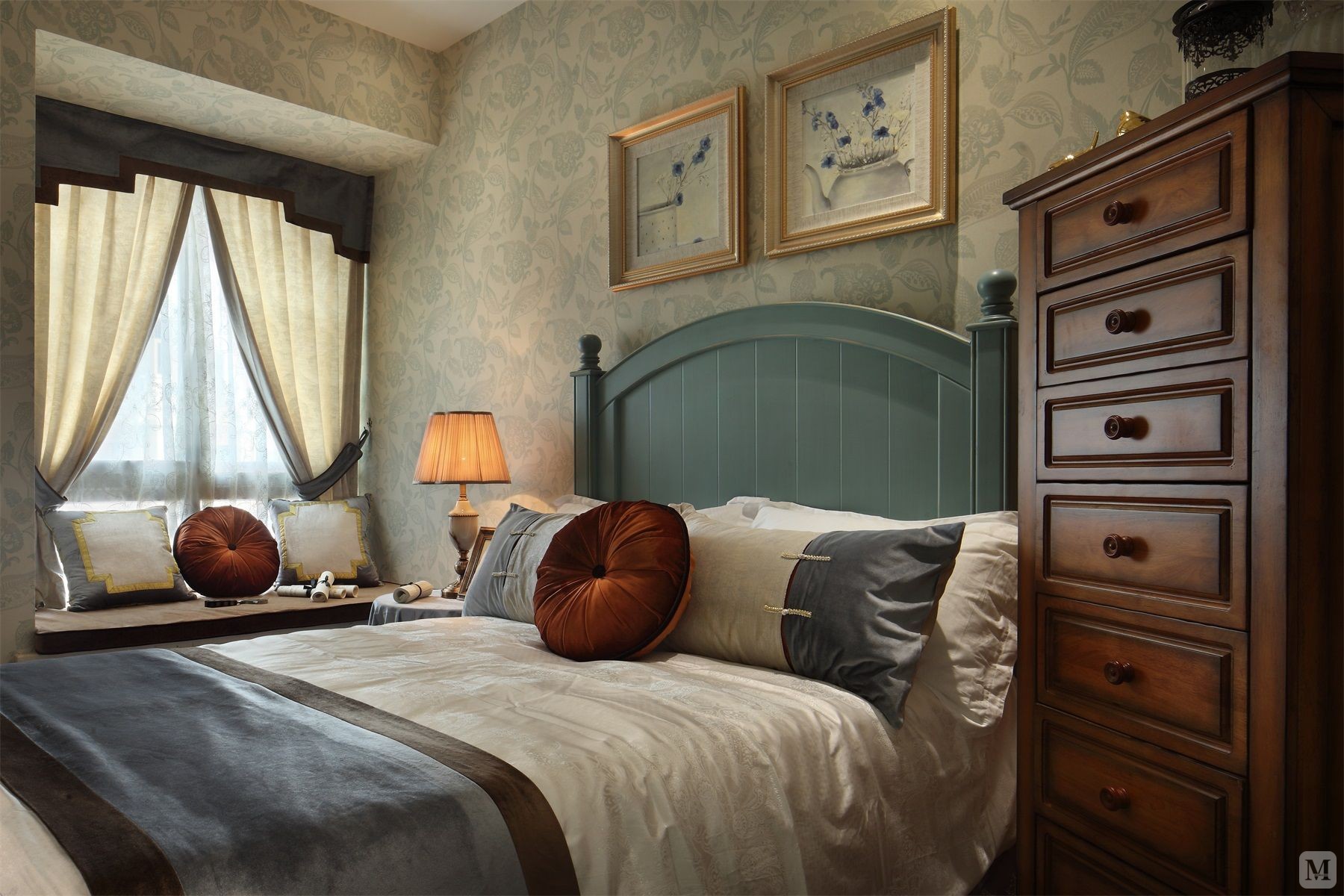 简欧卧室窗帘装修效果图