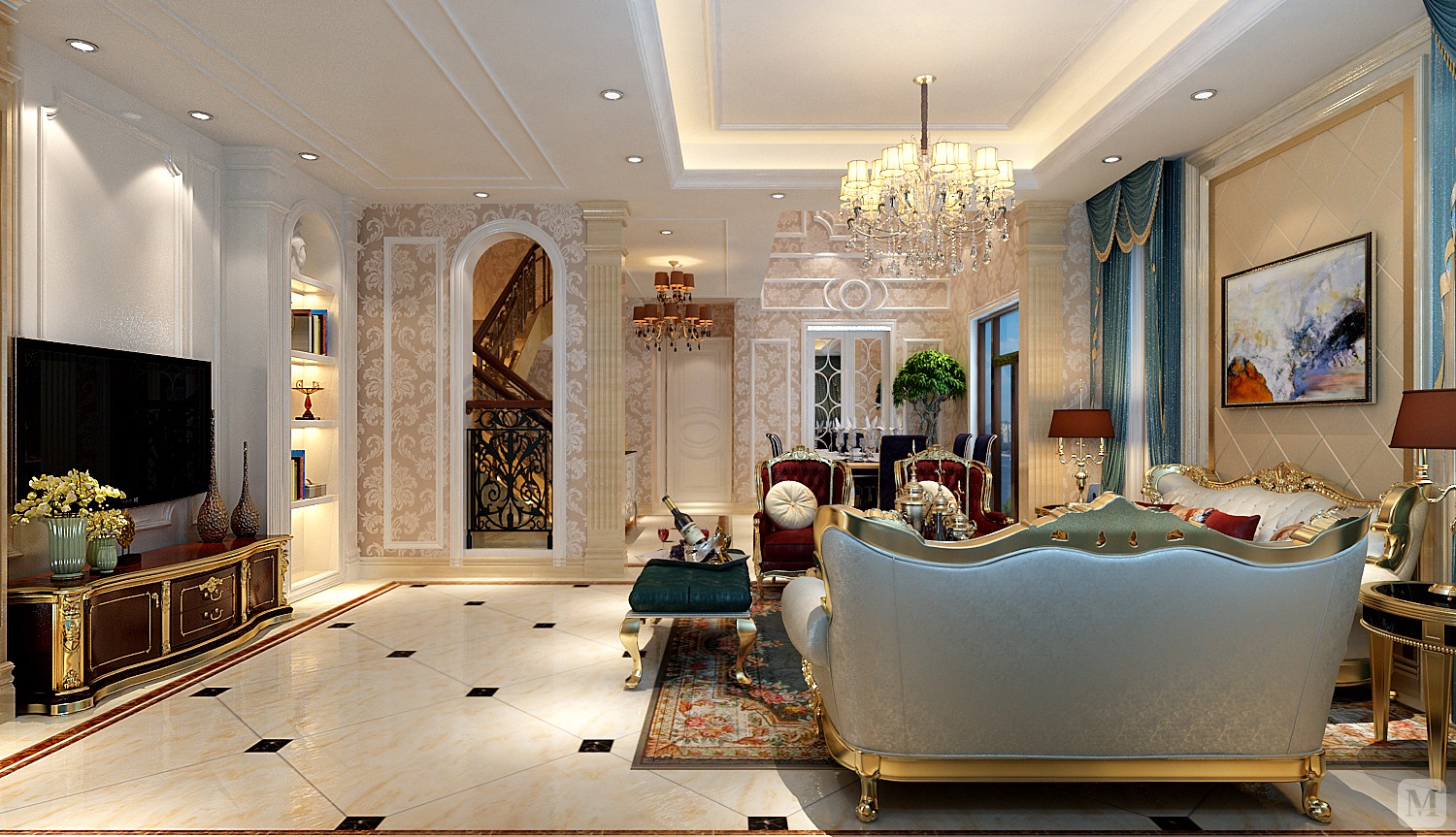 简欧客厅背景墙装修效果图-红星美凯龙家装效果图