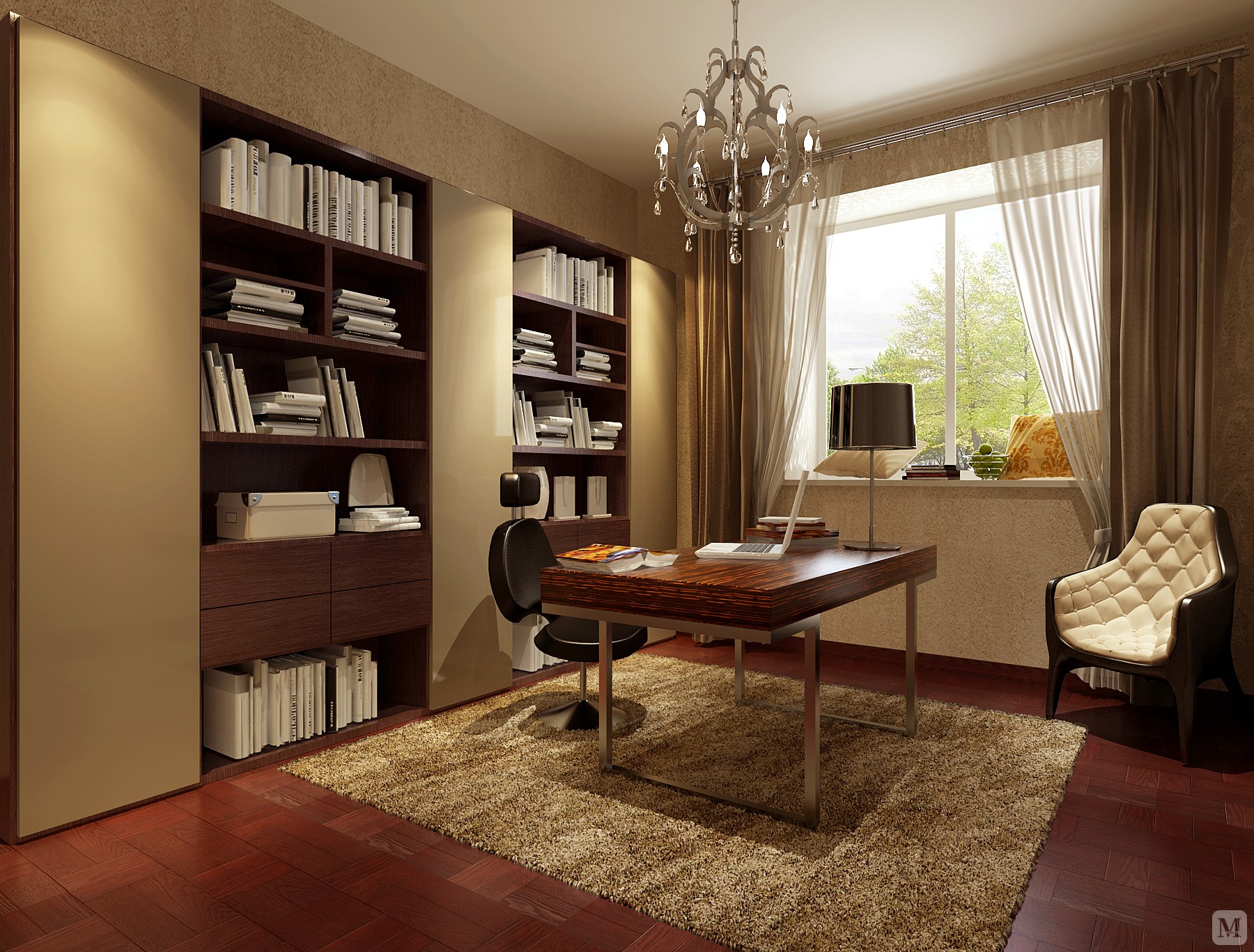 简欧书房书柜装修效果图