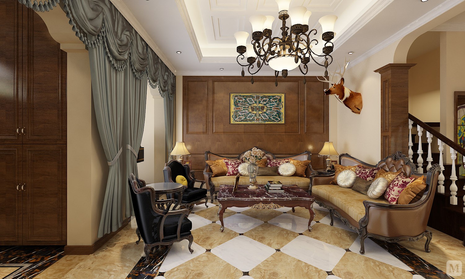 装修较其它空间要更明快光鲜,通常使用大量的石材和木饰面装饰;美国人