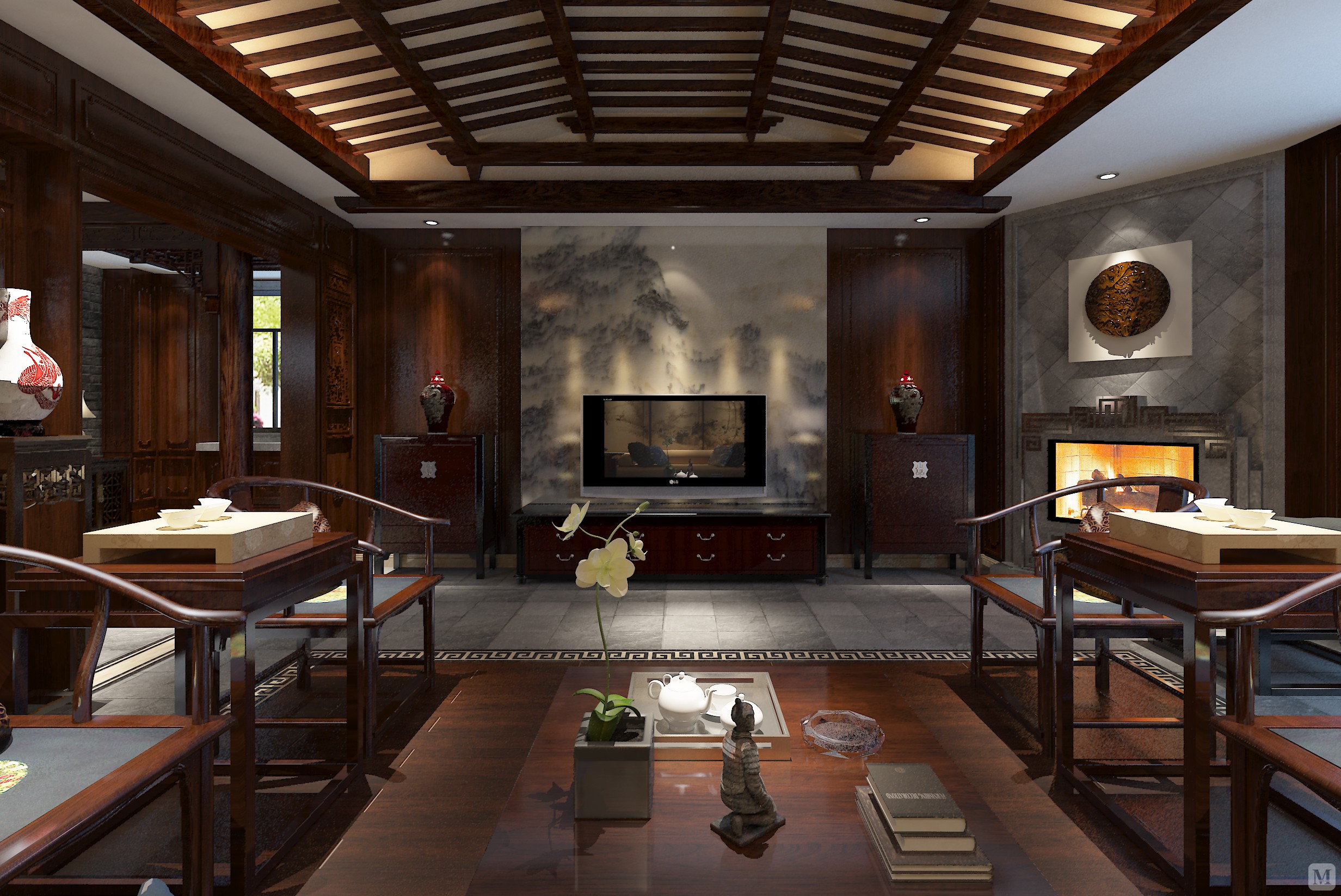 中式客厅背景墙装修效果图