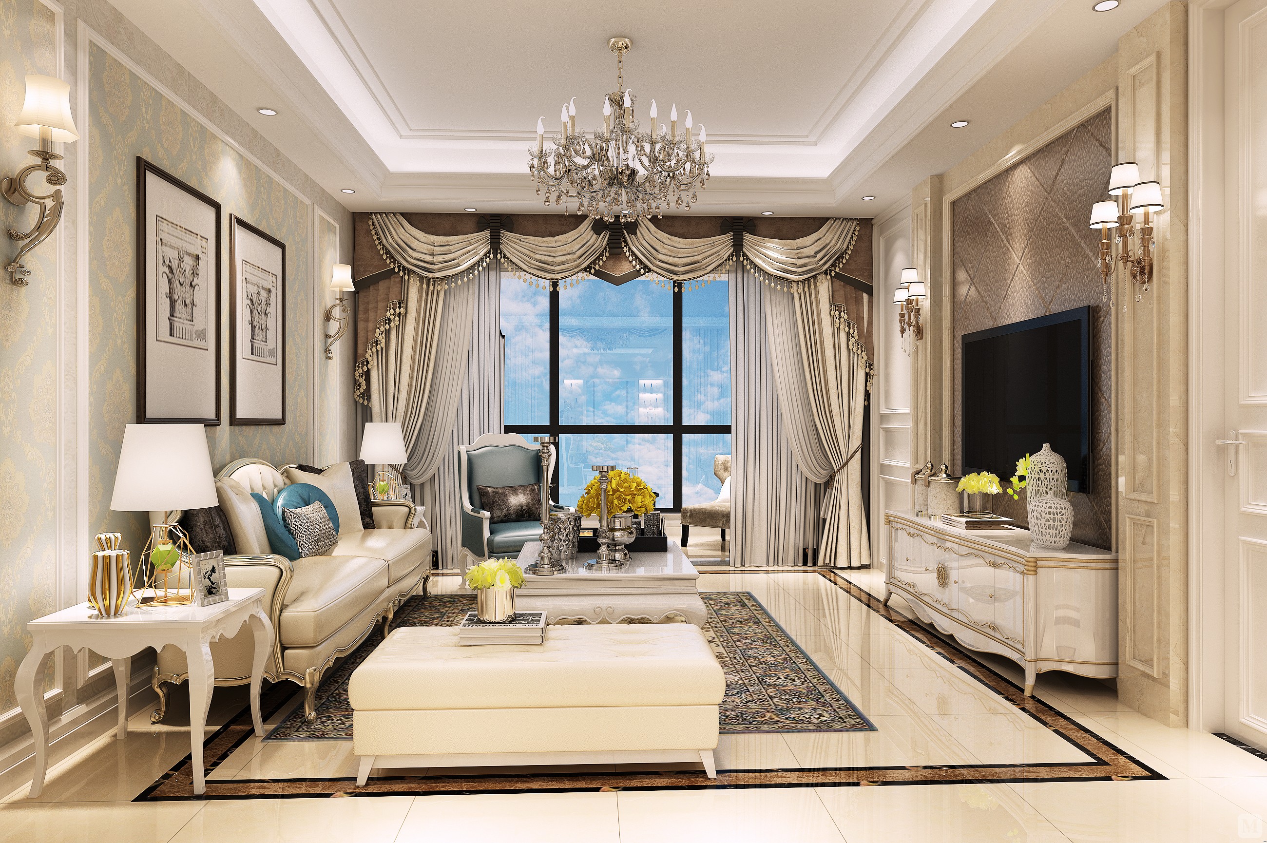 34.3万160㎡简欧三房装修河姆渡国际花园160平