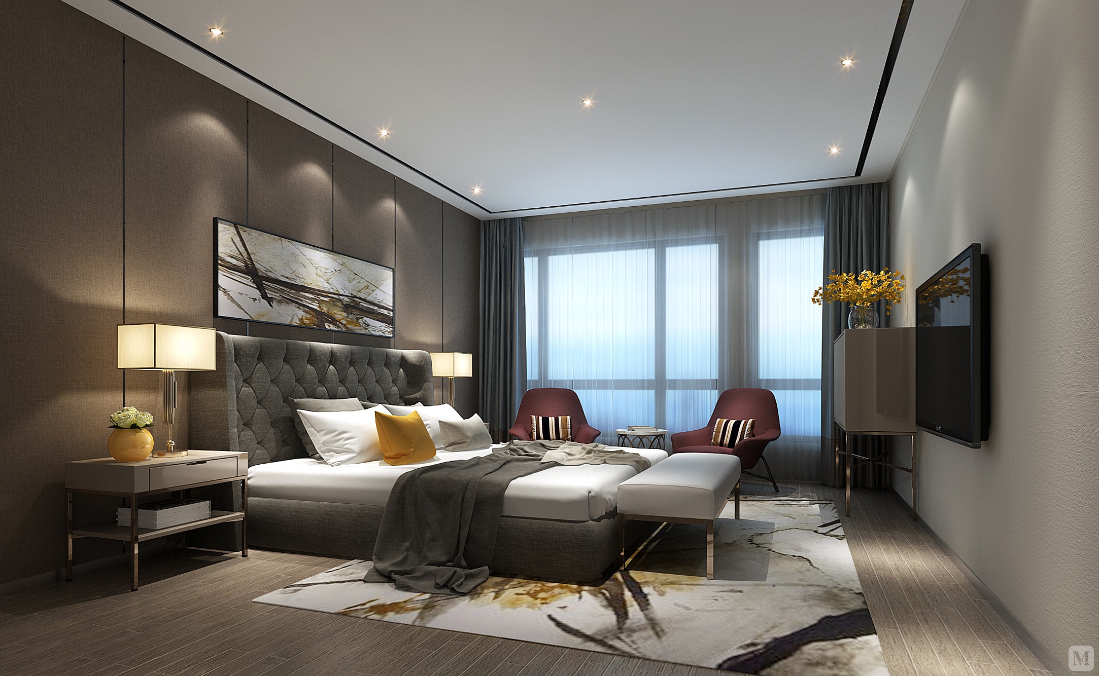 8万280㎡简约四房装修玉兰花园现代风格