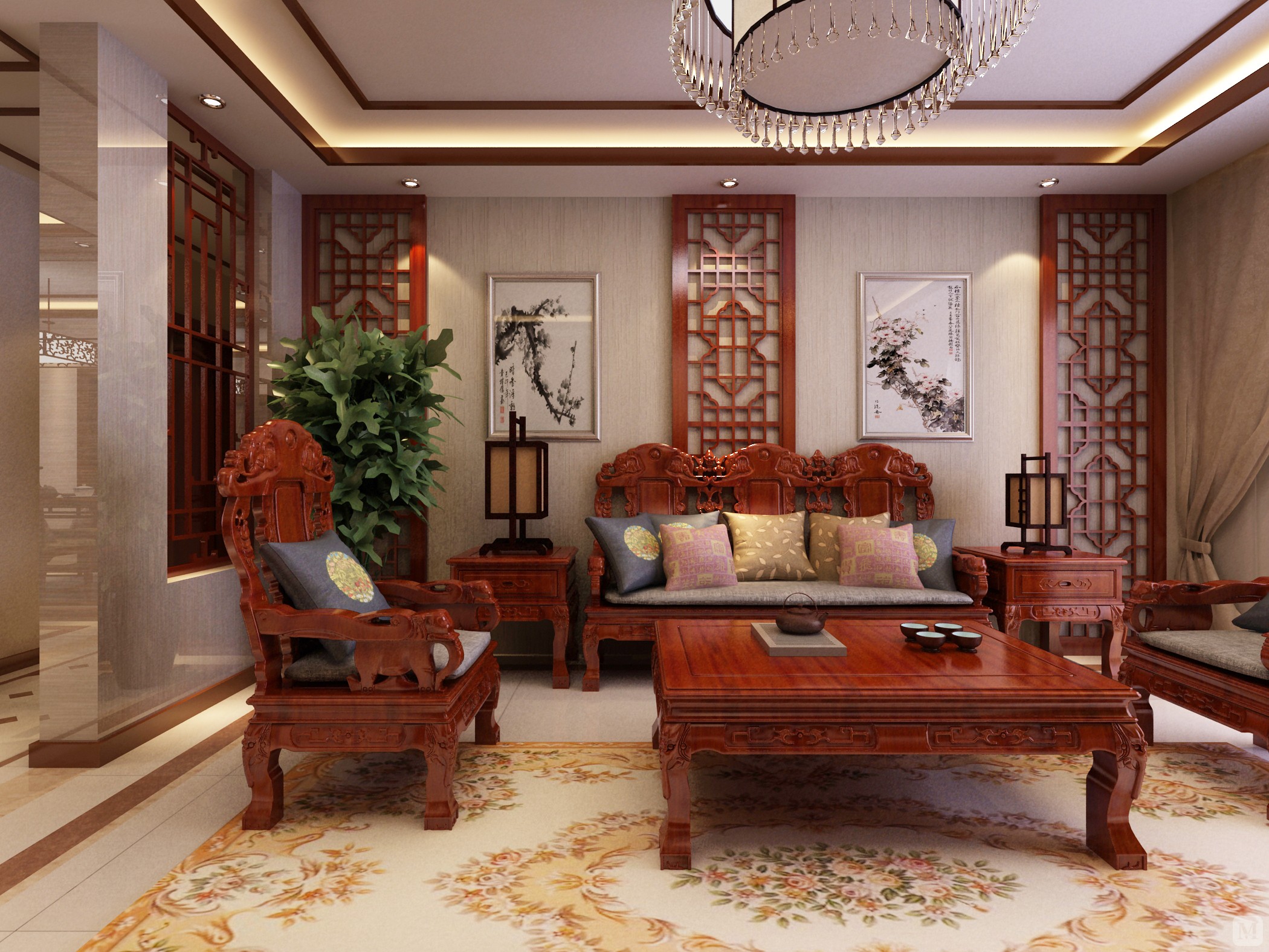 中国传统的室内设计融合了庄重与优雅双重气质,中式风格以宫廷建筑为