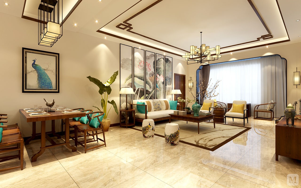 28.9万140㎡中式三房装修蓝湖绿城新中式风格