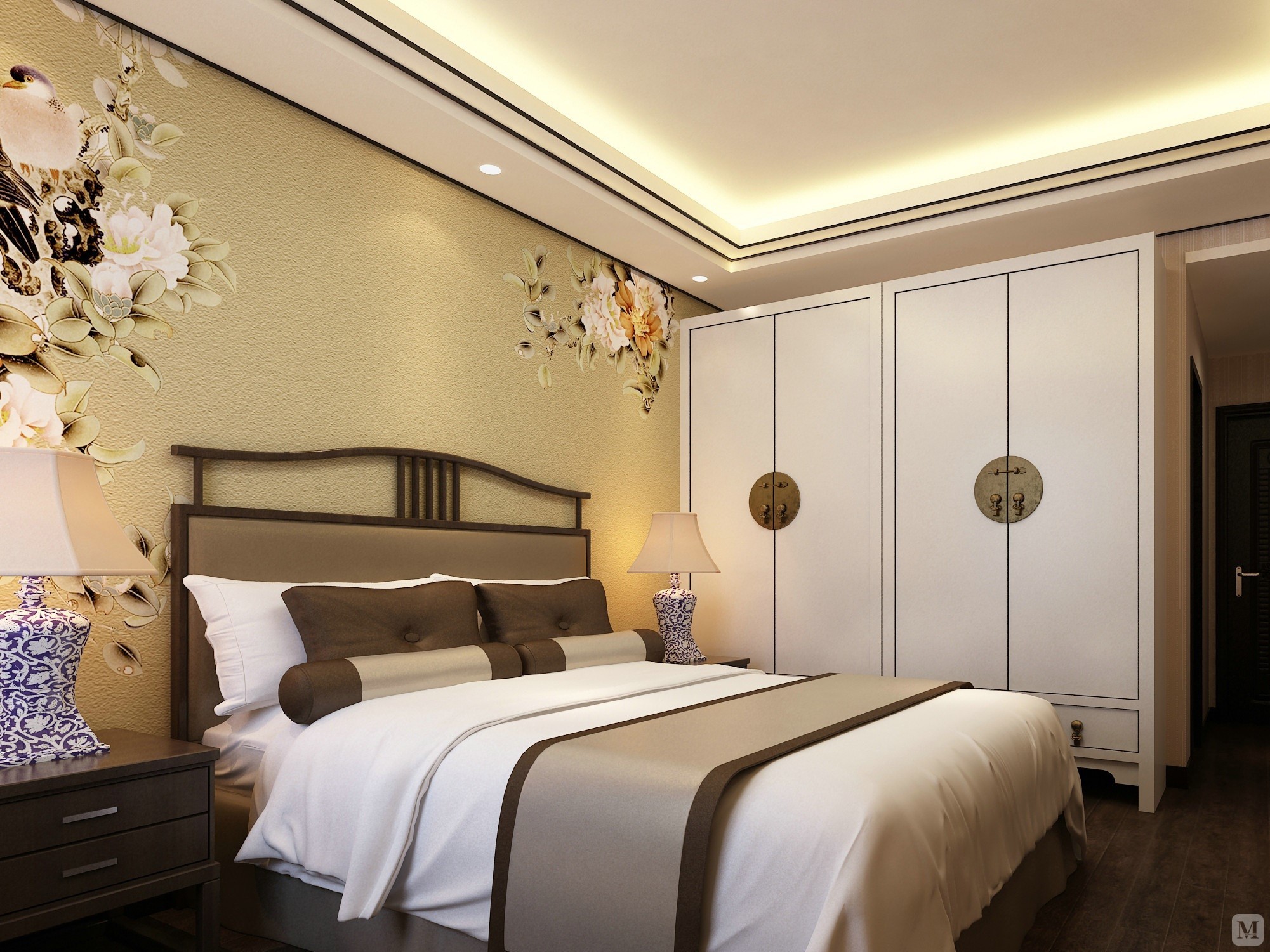 中式卧室窗帘装修效果图