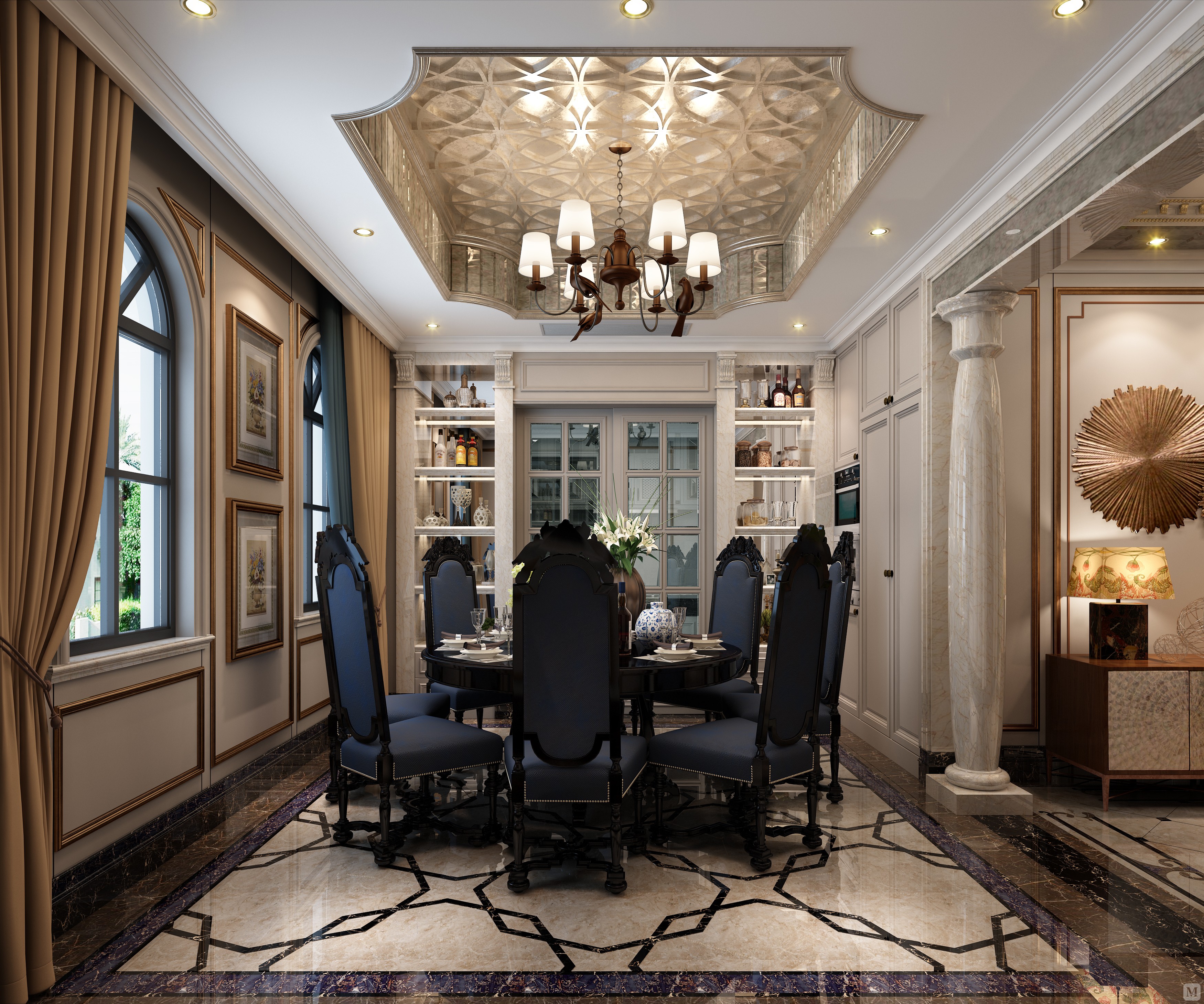 6万200㎡新古典四房装修昆仑府新古典风格效果图