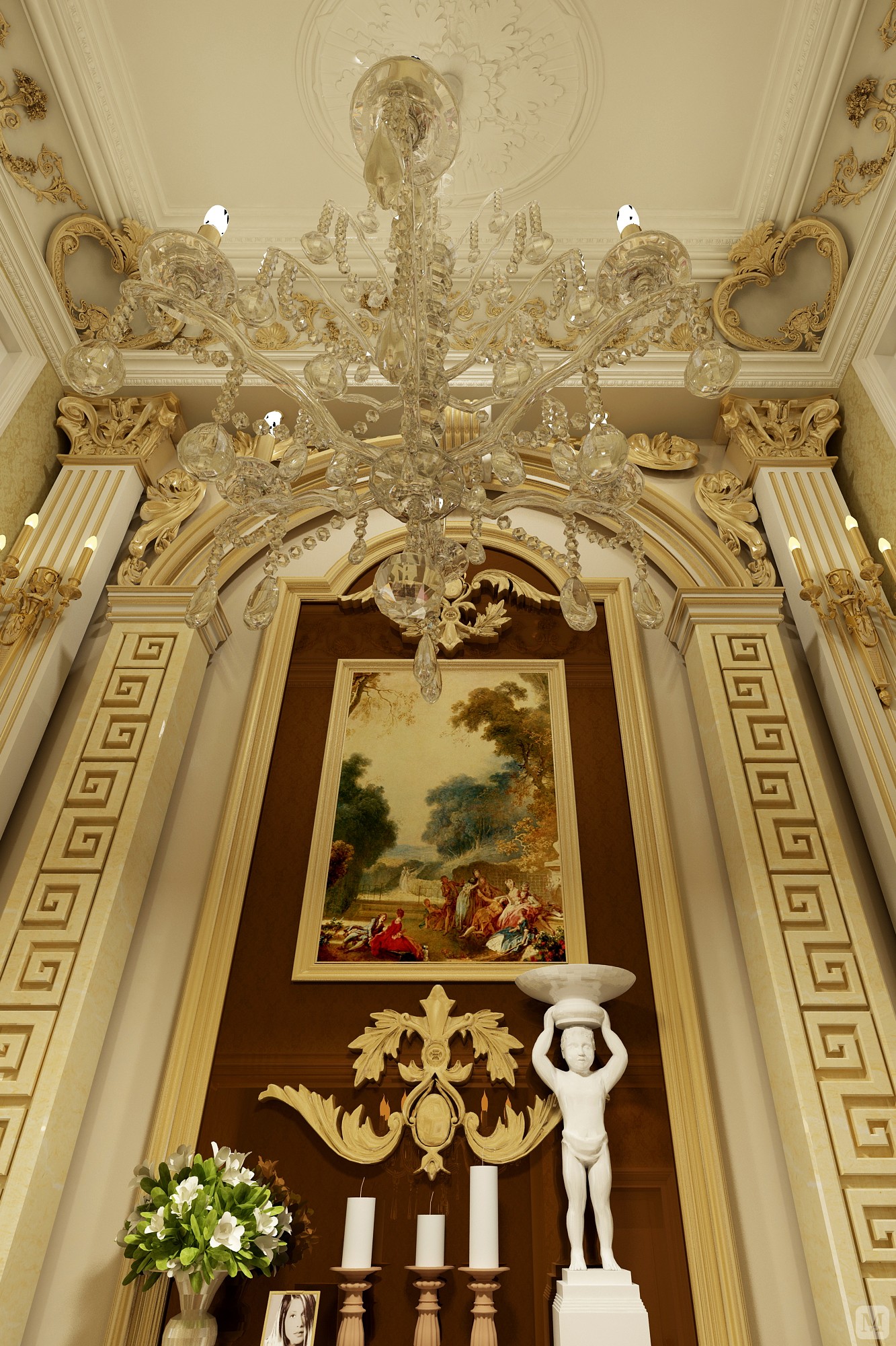 欧式的水晶吊灯,给奢华的空间增加一些灵动.