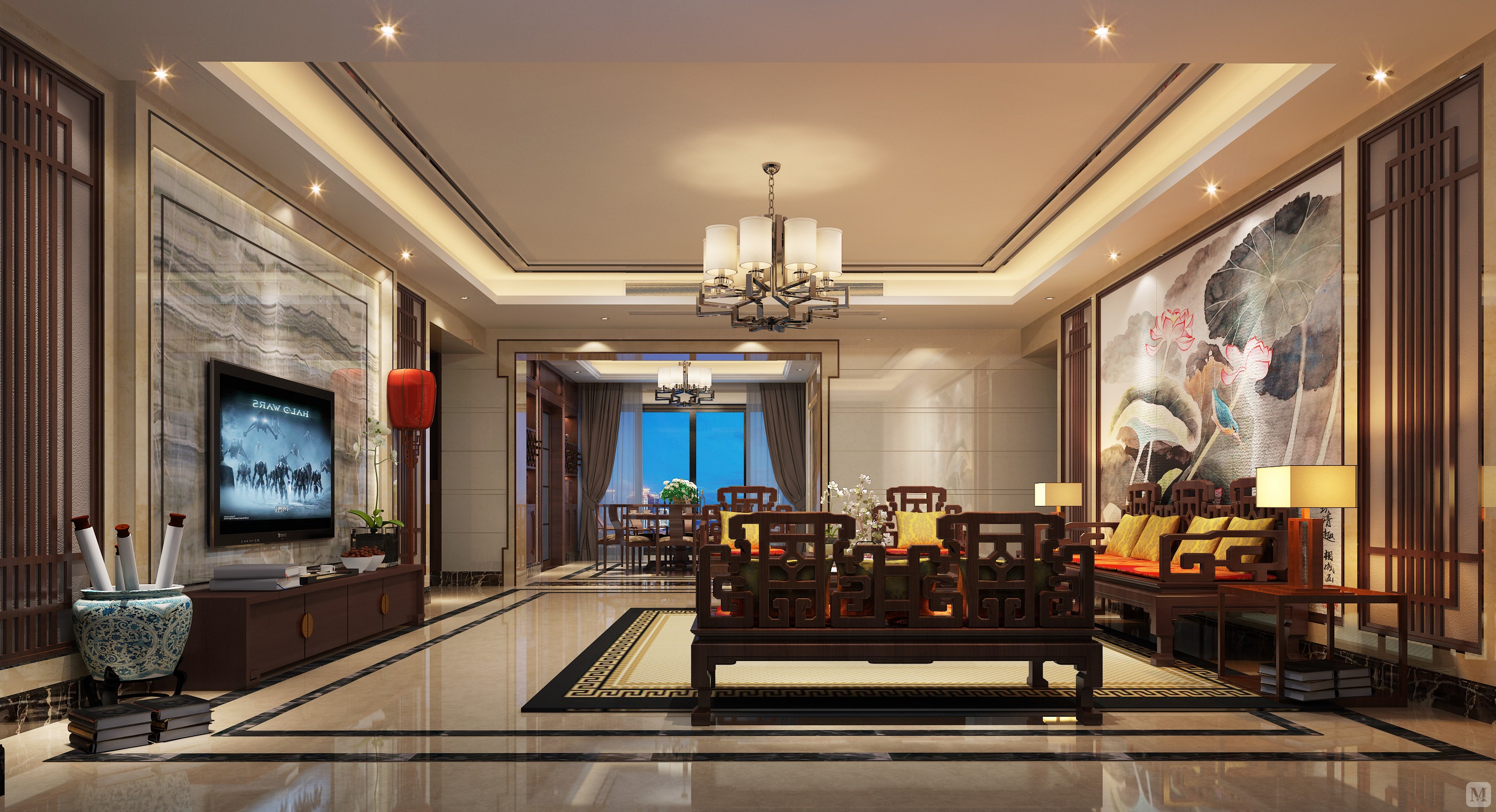 35.4万172㎡中式四房装修李先生新中式风格鉴赏