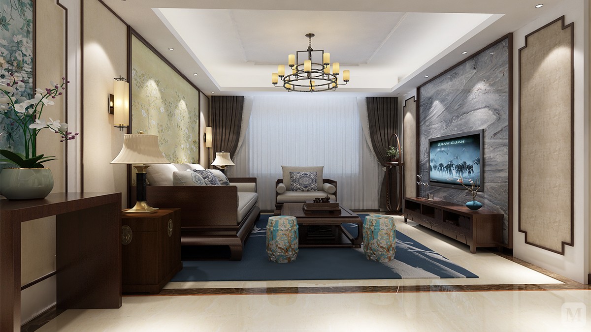 9万111㎡中式三房装修嘉亿国际新中式设计-红星美凯龙家装效果图