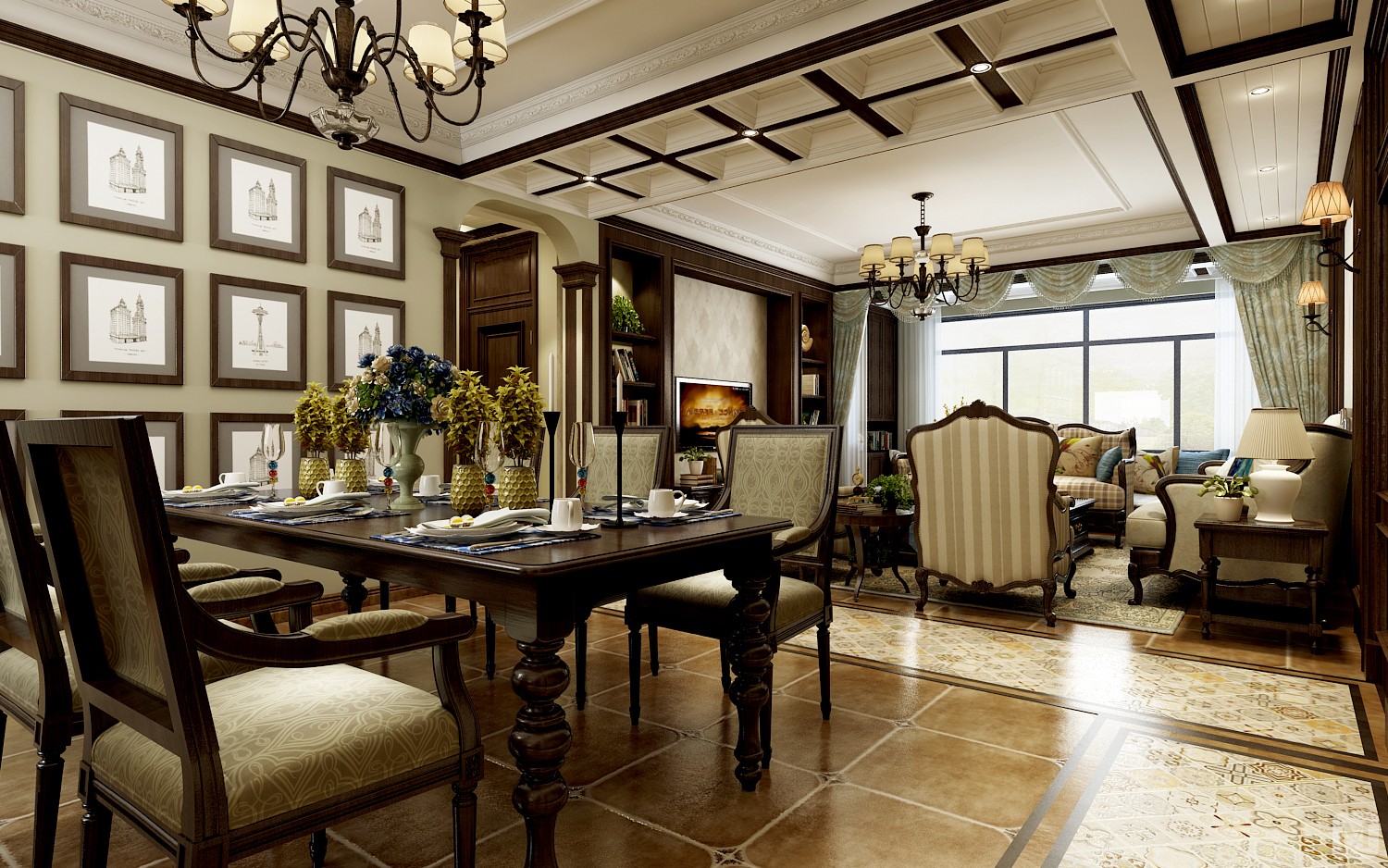 2万103㎡美式三房装修美式乡村设计风格 170平-红星美凯龙家装效果图