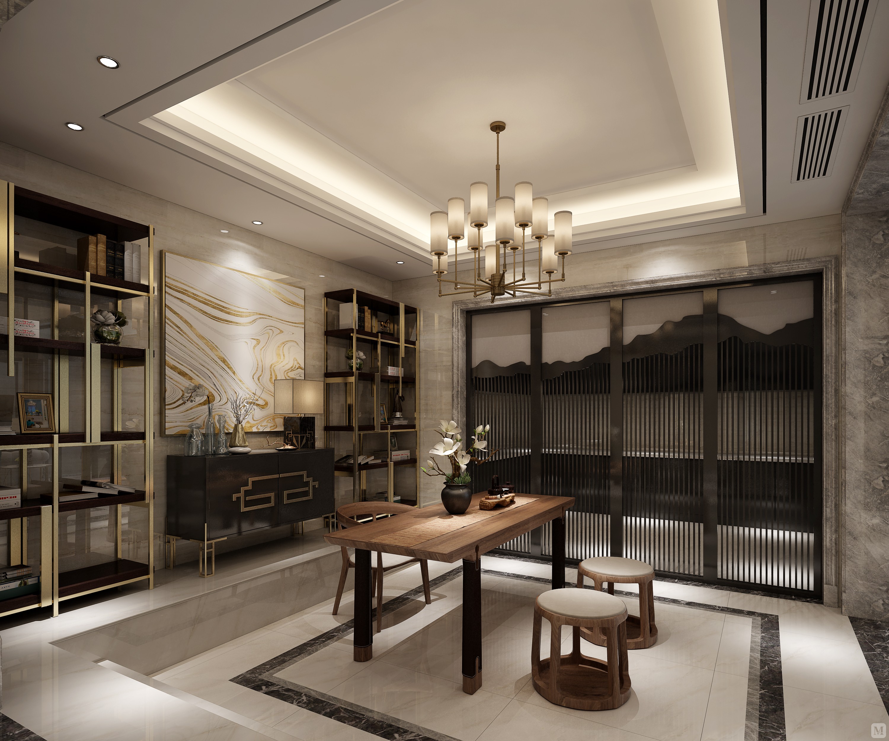 另外,将中庭扩充为厨房,将原来的厨房和餐厅空间扩充开来作为客厅