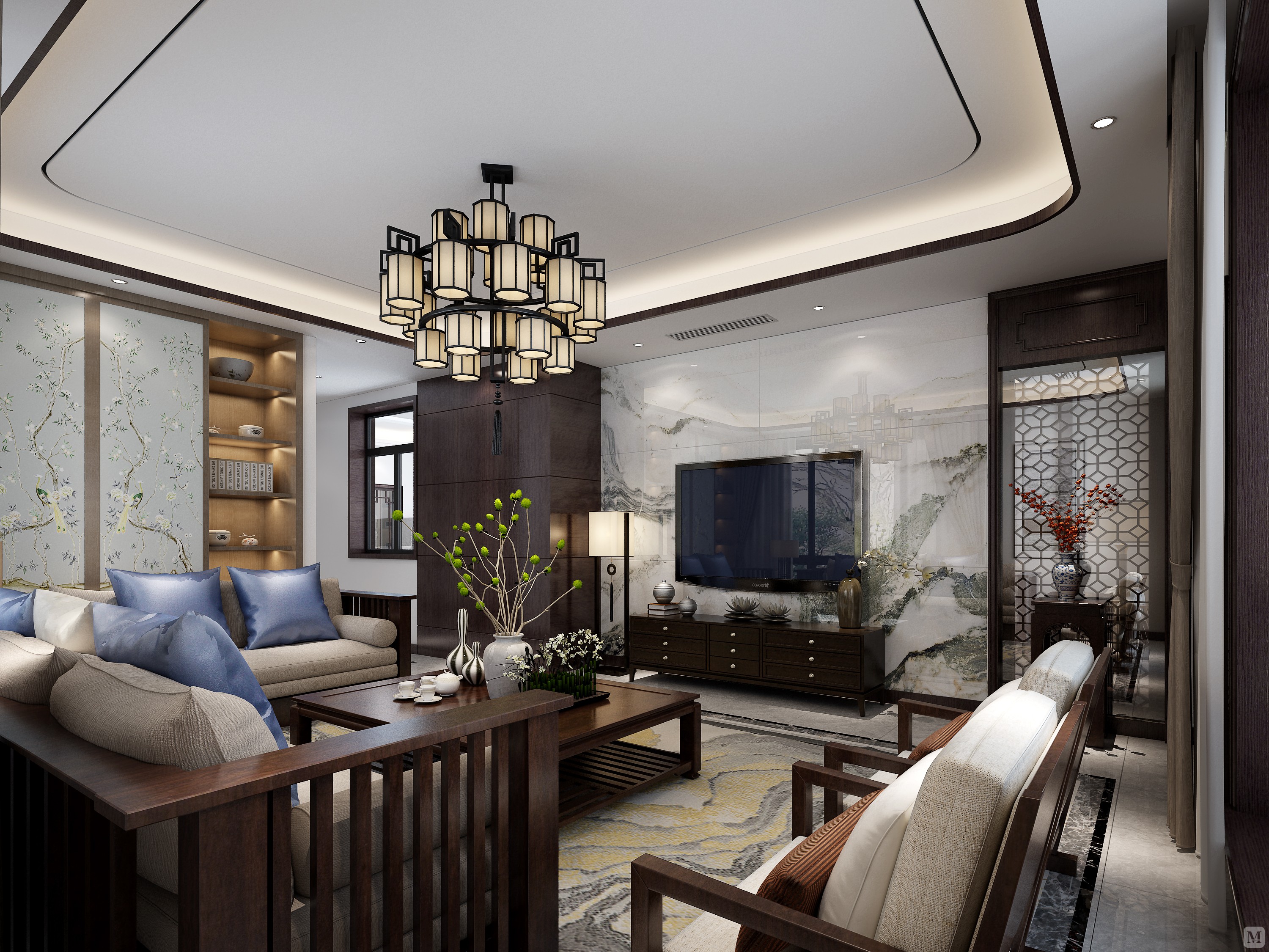 中式客厅背景墙装修效果图