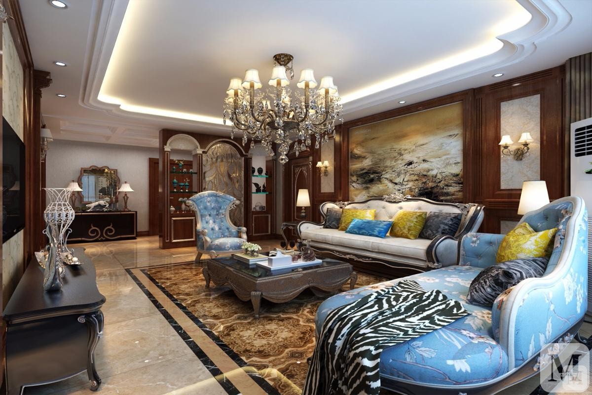 美式客厅沙发吊顶装修效果图 展现奢华贵气
