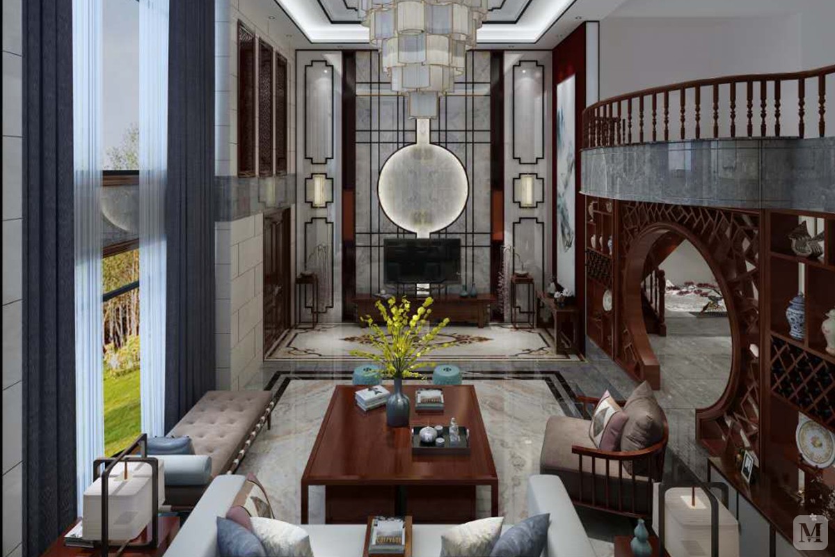 0万218㎡中式复式装修推窗见景
