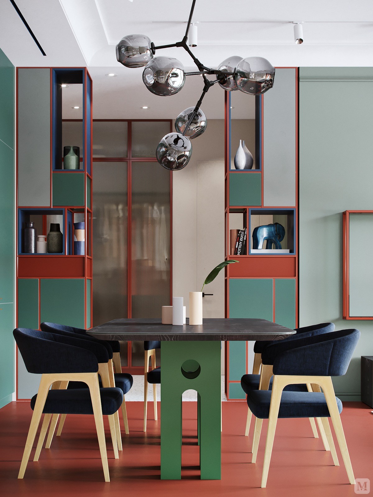 客厅里有两幅现代色彩的油画,似乎是这一装饰方案的灵感来源——调色