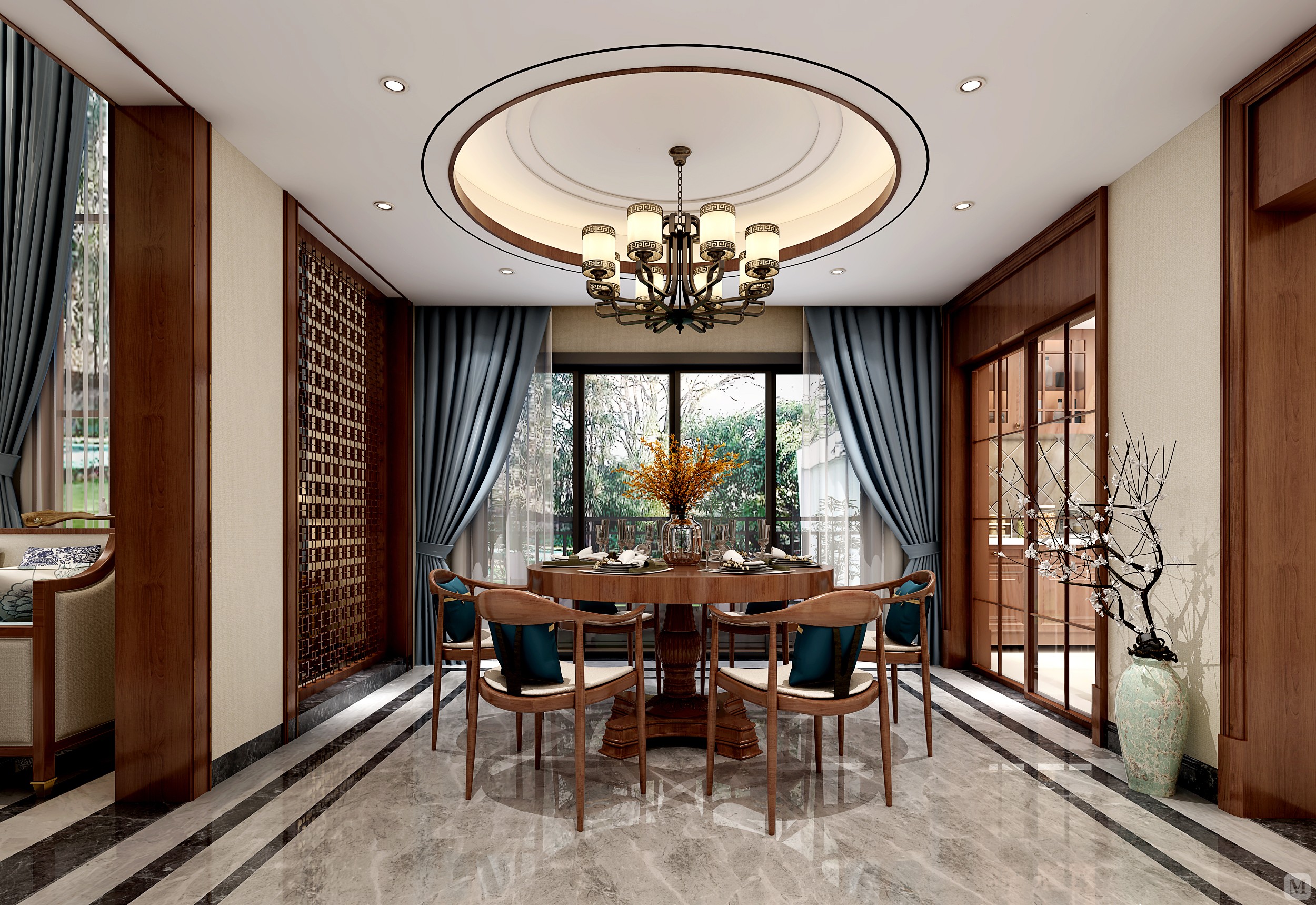 中式餐厅背景墙装修效果图