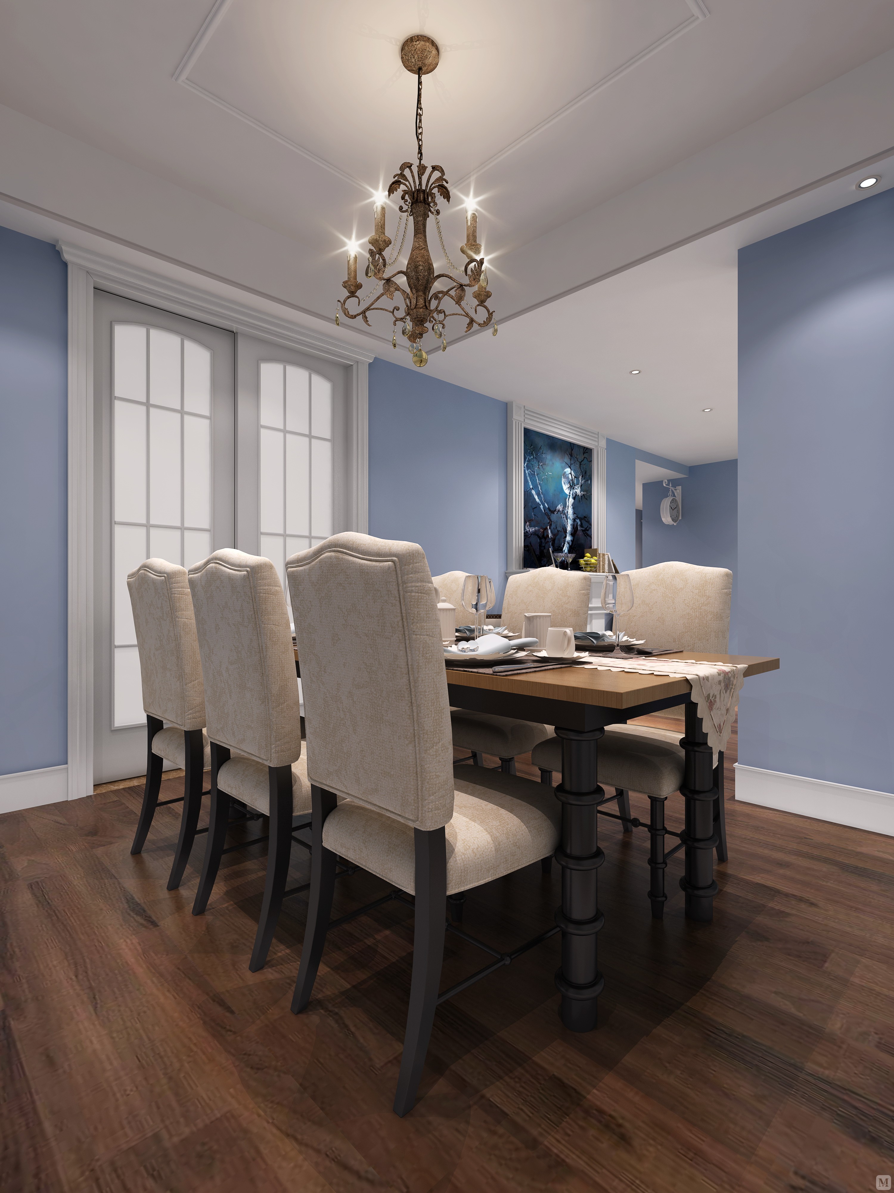 美式风格色彩相对更加丰富，更加年轻化，家具选择更有包容性。其追求华丽、高雅的古典风格，居室色彩主调为白色。