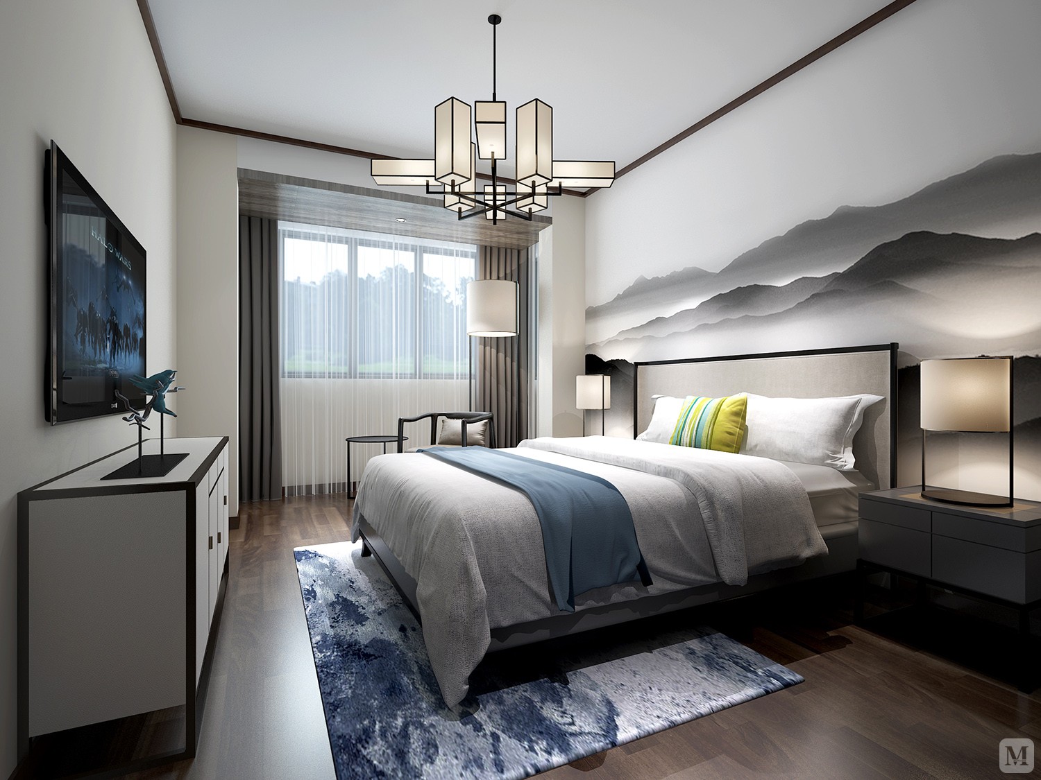 中式卧室吊顶装修效果图