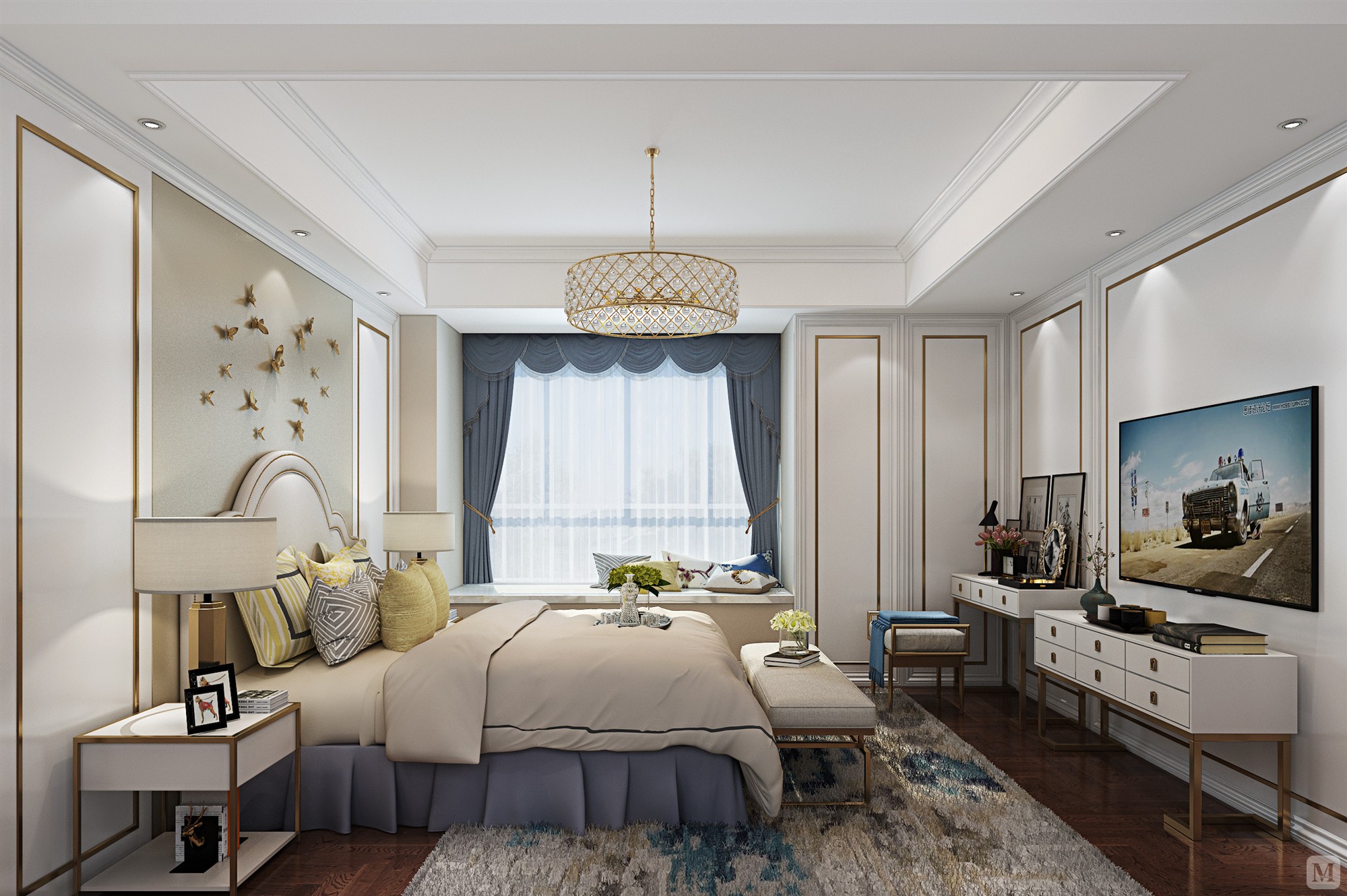 简欧卧室窗帘装修效果图