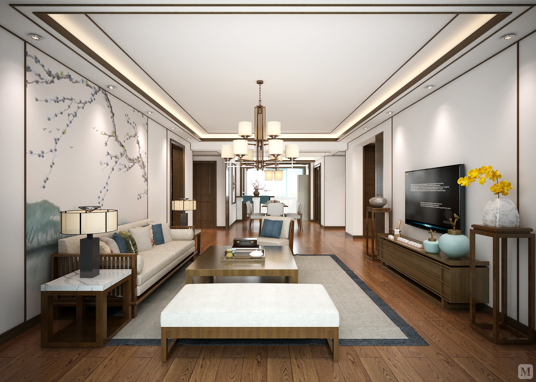 中式客厅窗帘装修效果图