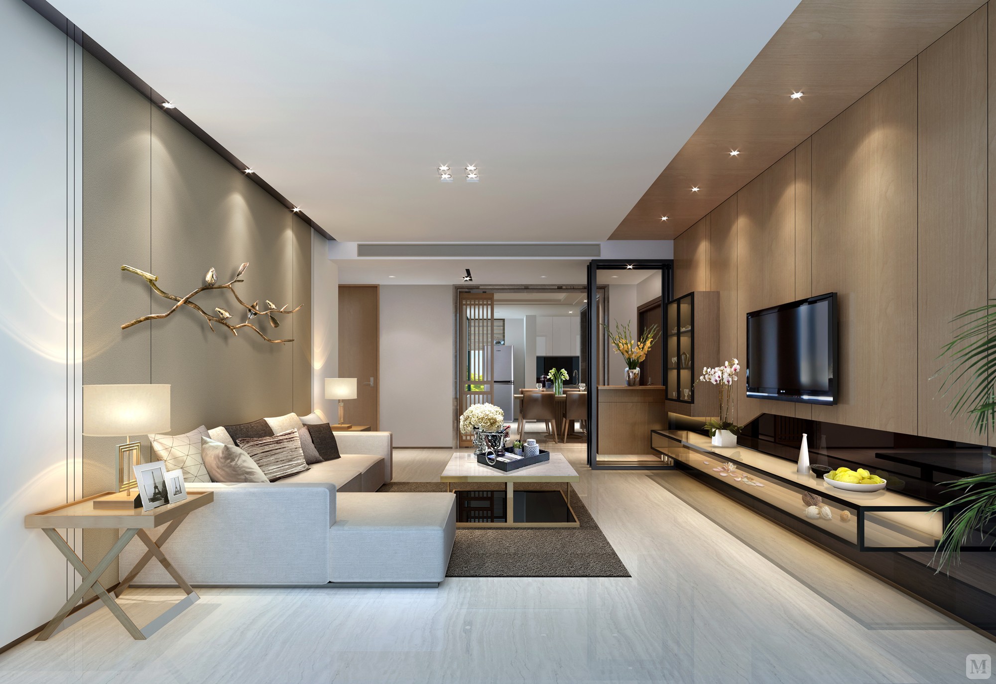 简欧客厅背景墙装修效果图