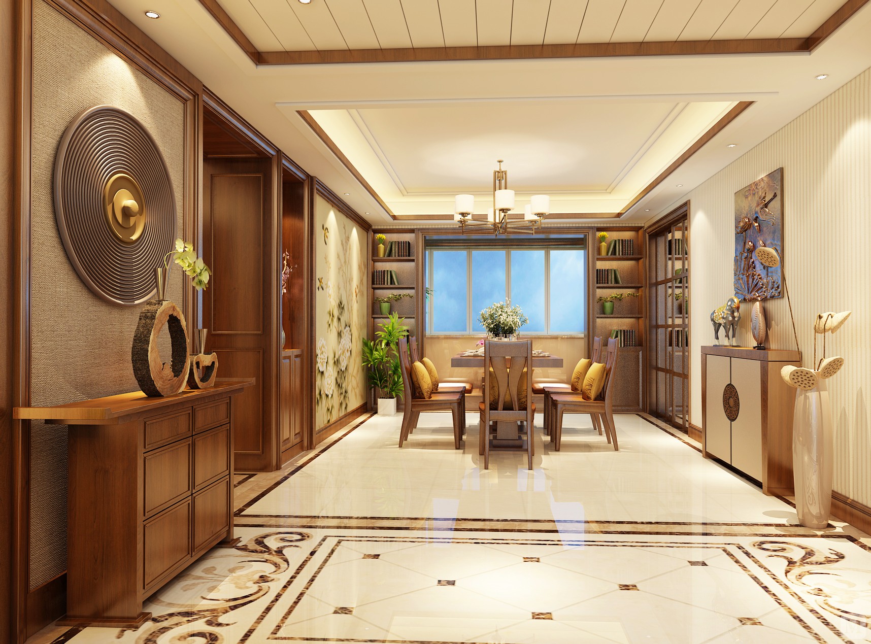 中式风格的代表是中国明清古典传统家具及中式园林建筑,色彩的设计