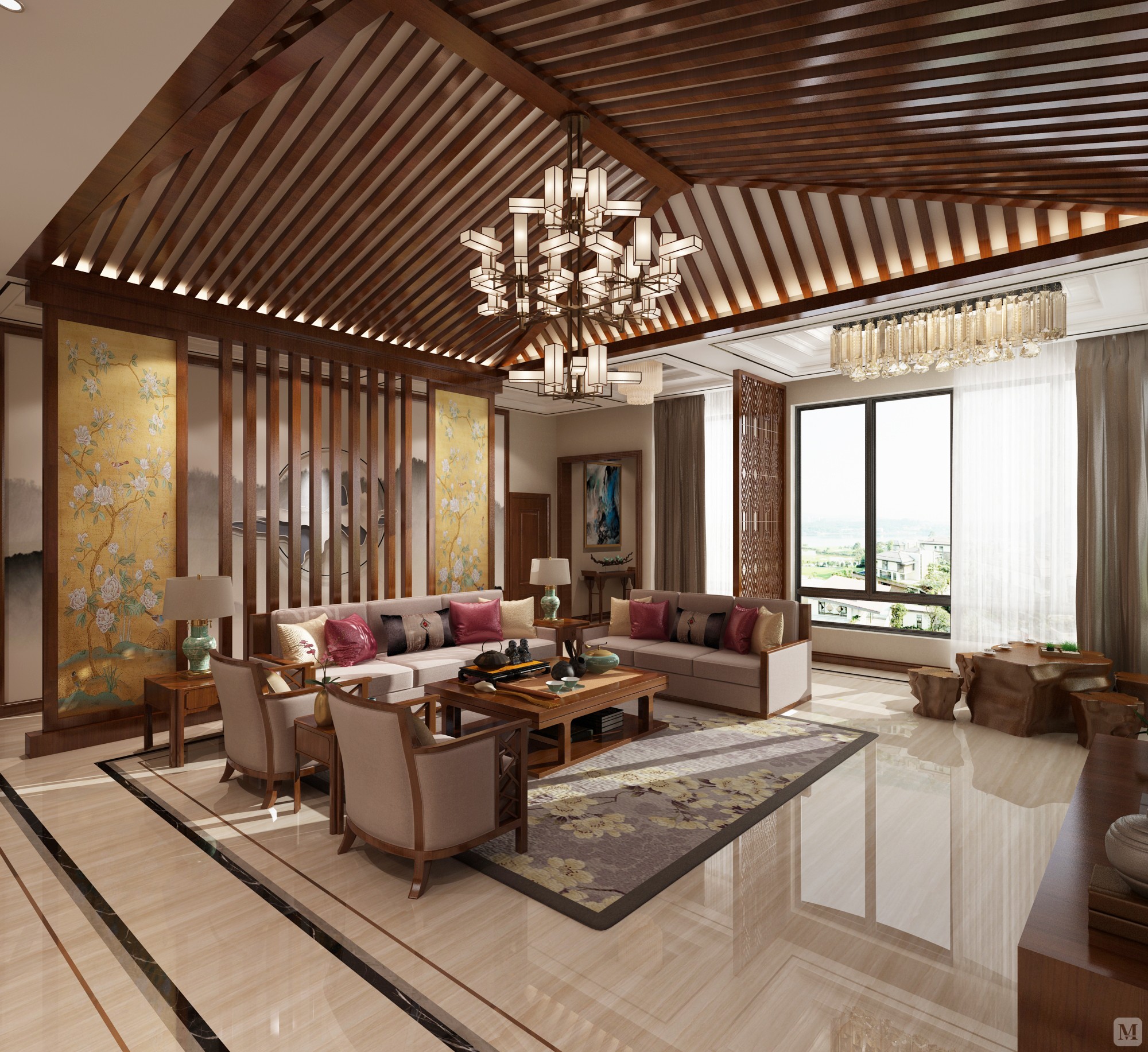 2万321㎡中式复式装修新中式混搭自建大宅-红星美凯龙家装效果图