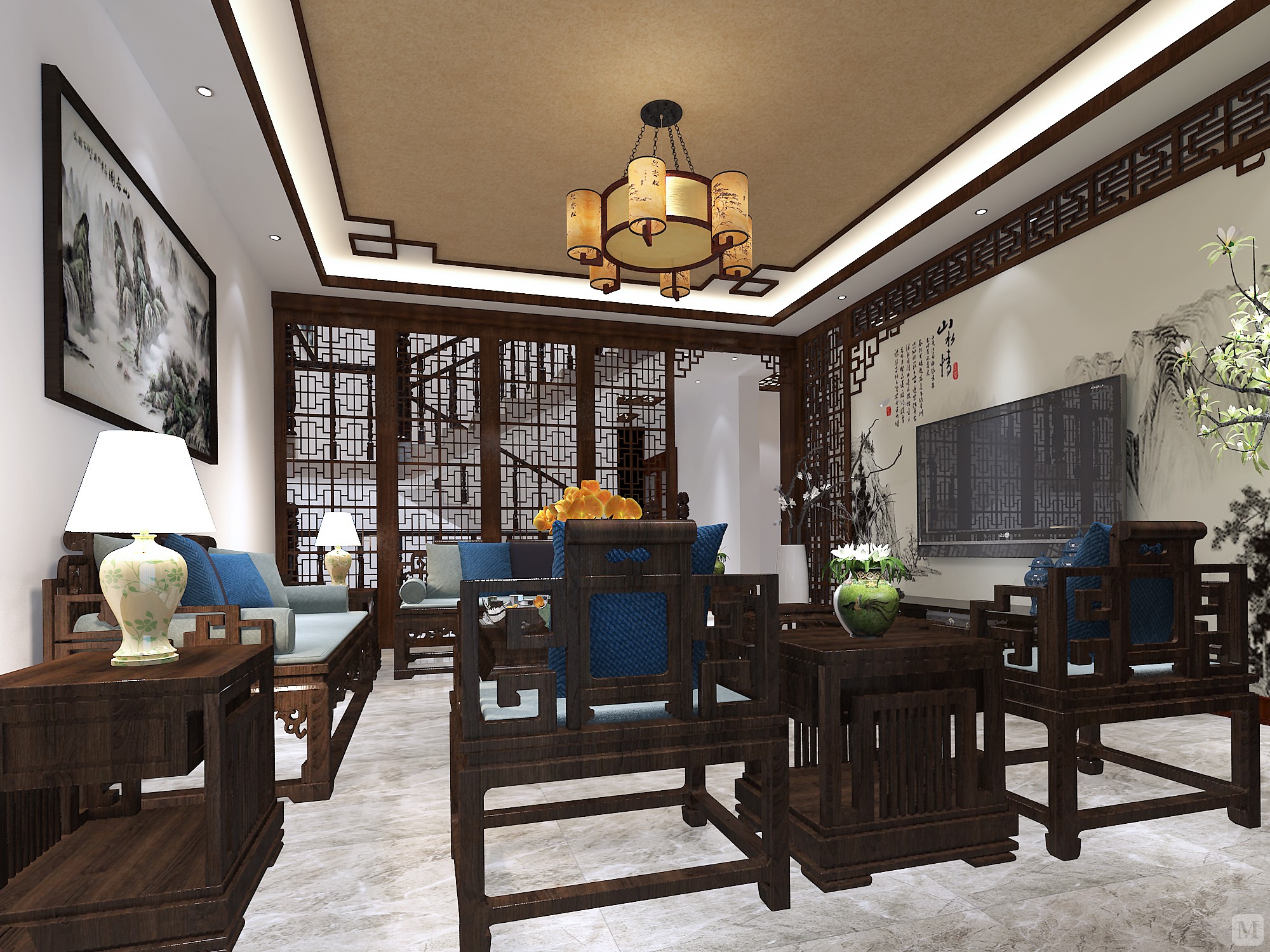 0万301㎡中式四房装修庄重与优雅的中式风格-红星美凯龙家装效果图