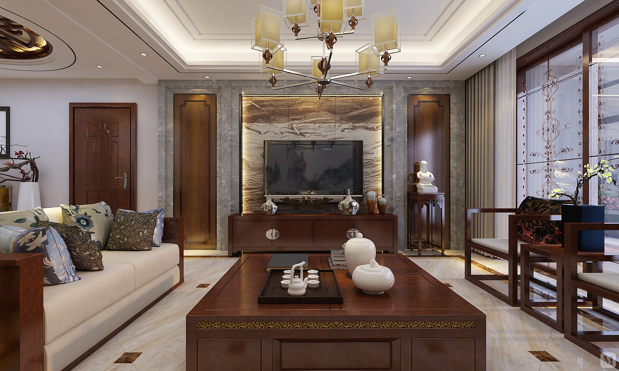 3万191㎡中式三房装修现代中式 诗意雅居