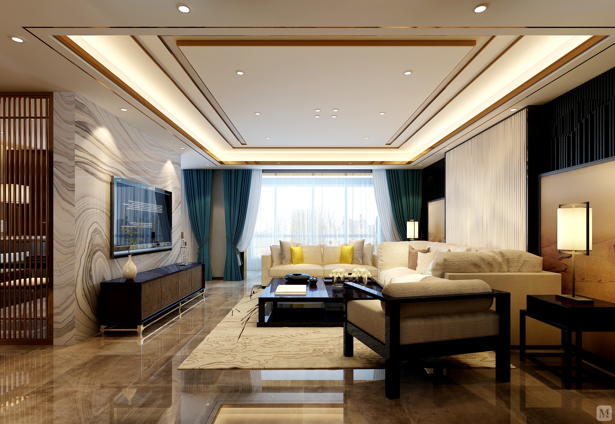 0万140㎡中式三房装修白金汉府-现代中式-红星美凯龙家装效果图