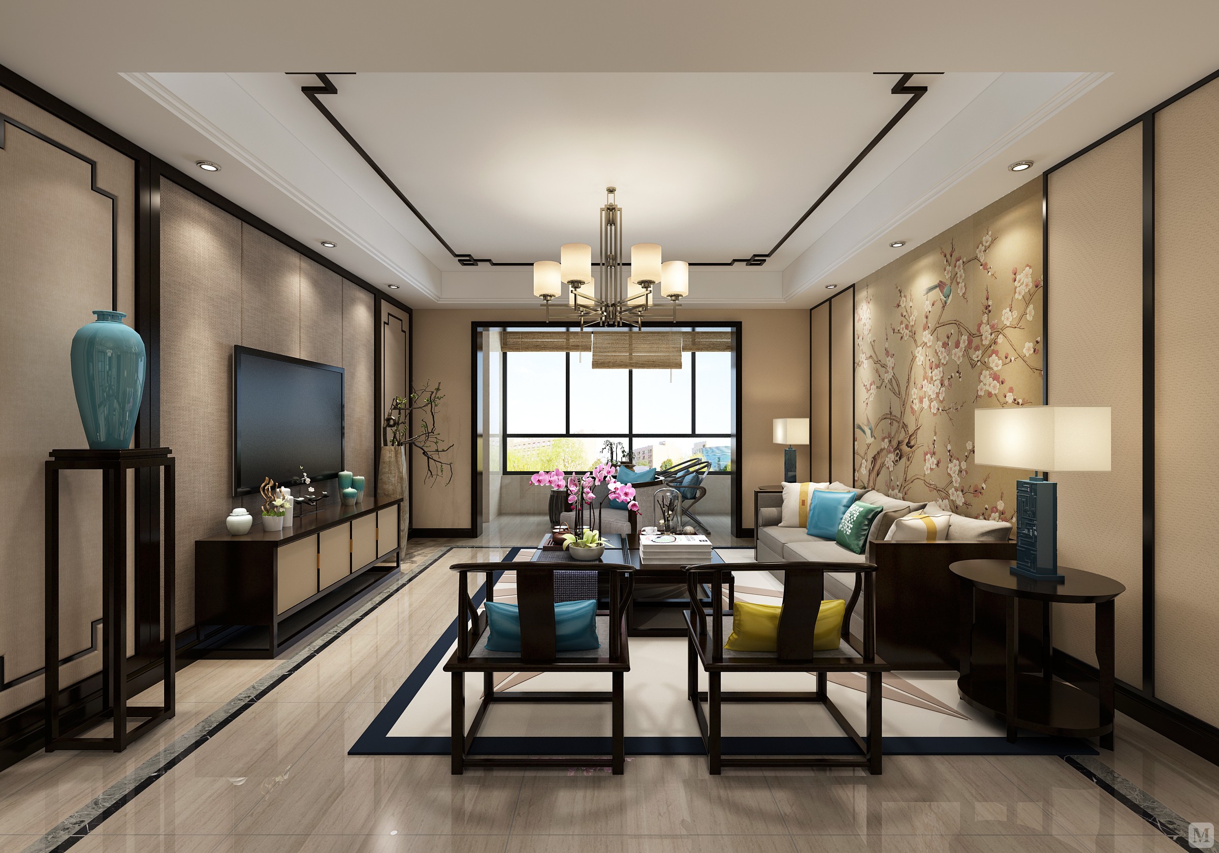 9万140㎡中式二房装修江阴院子140平简中平层