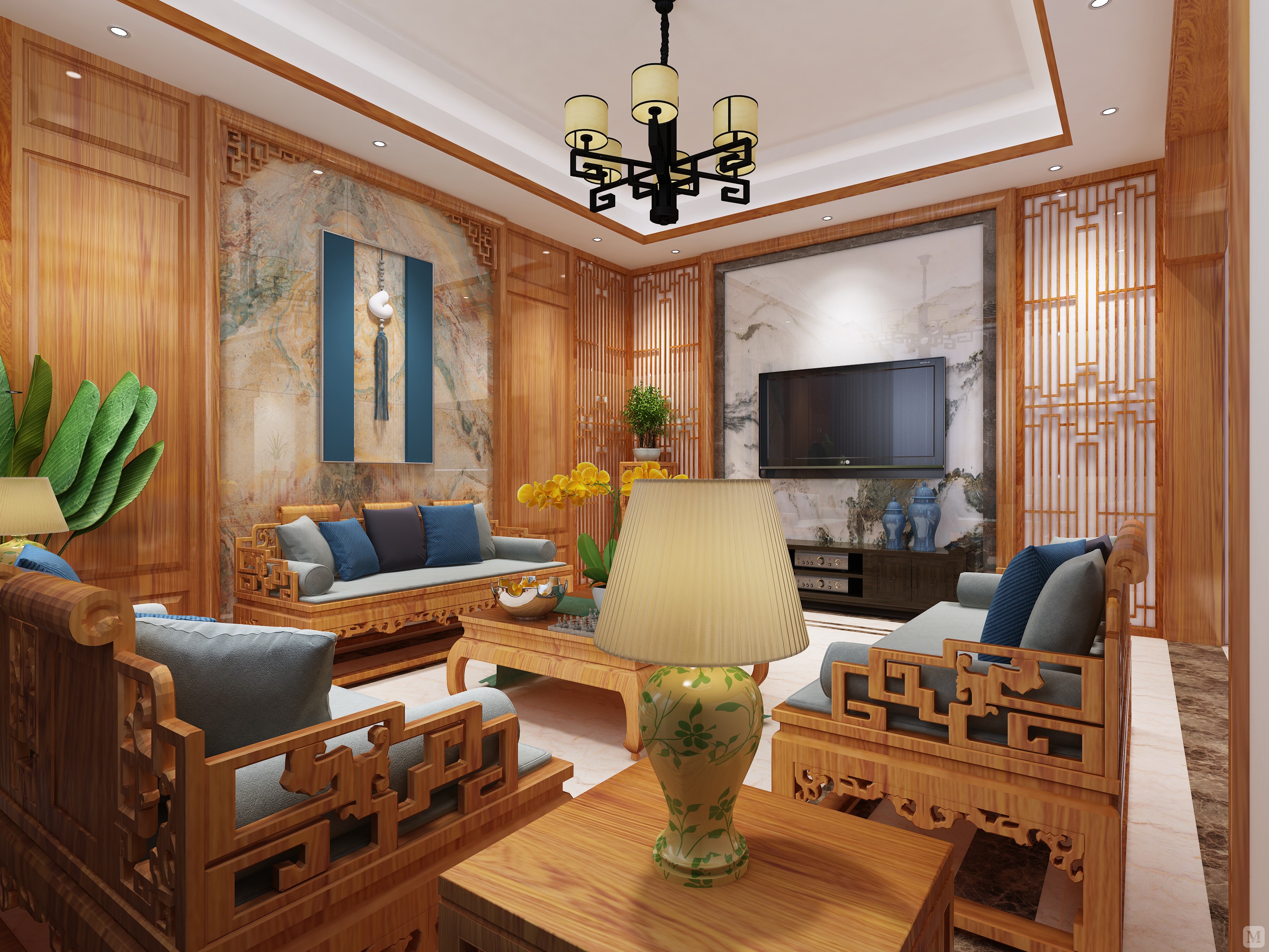 中式 #联排别墅 设计讲究线条简单流畅,融合着精雕细琢的意识.