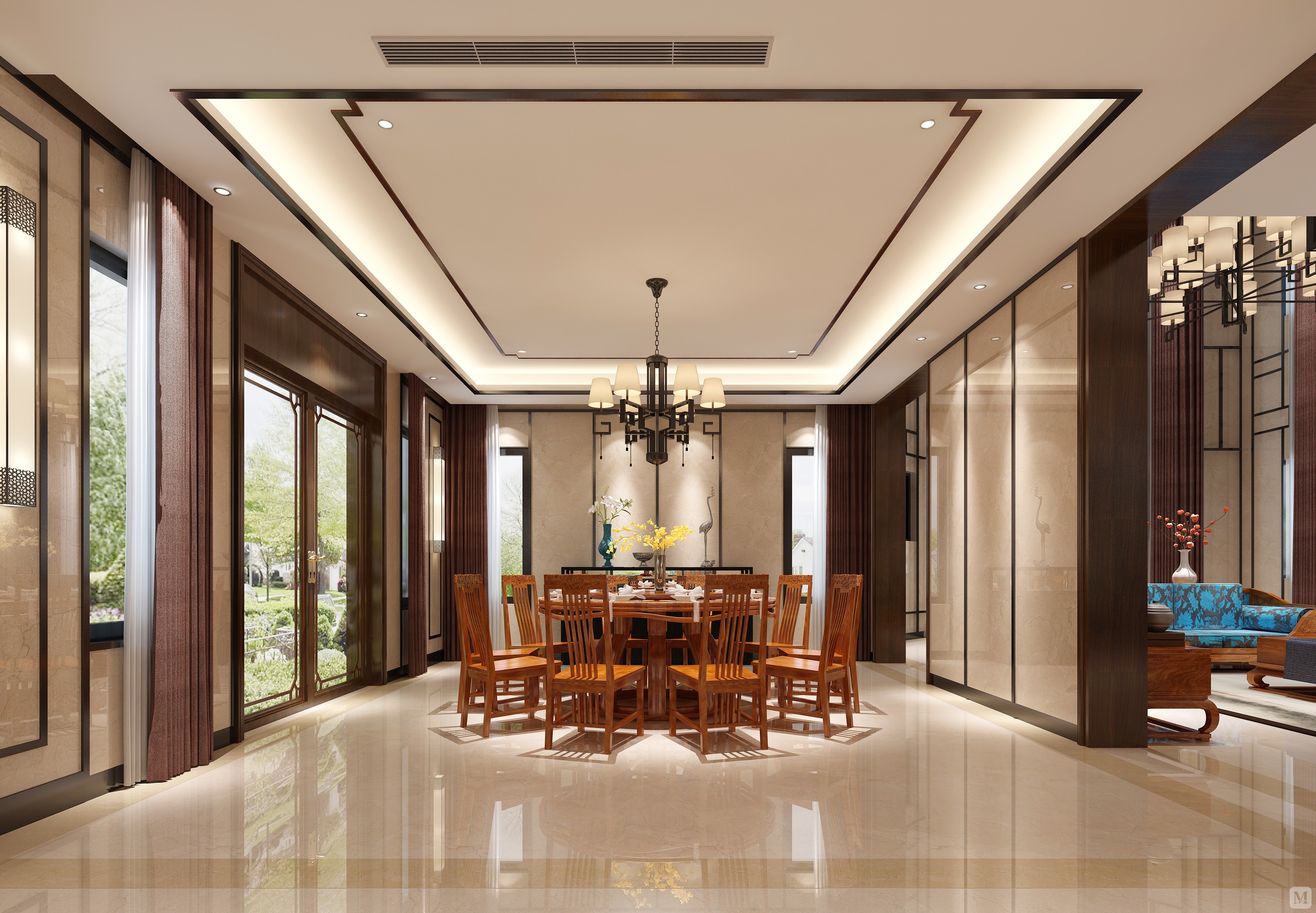 将现代空间格局与中式元素有机融合,温润的木质线条贯穿每个空间,撑起