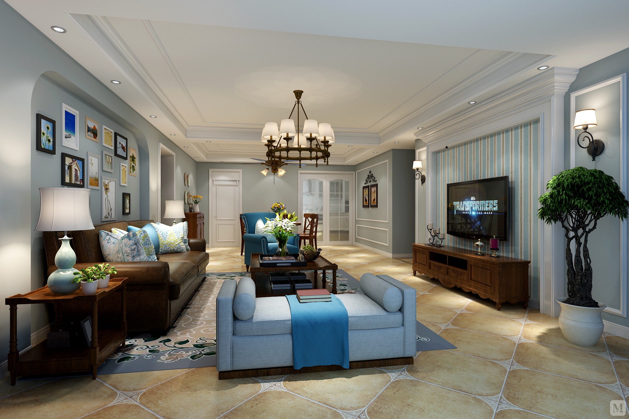 39.6万192㎡美式复式装修帝景山装简美风格