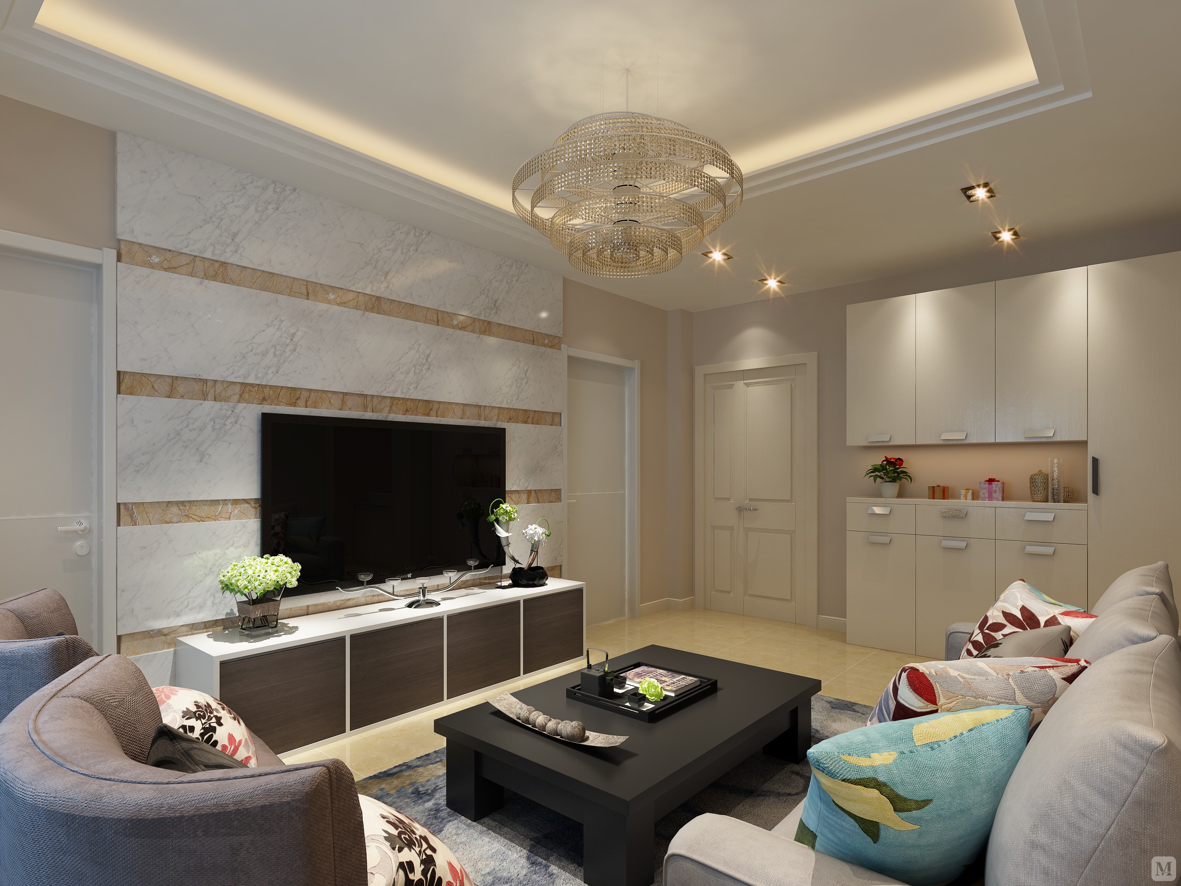 这是一套现代简约风格的装修案例,考虑到小孩子日常会光着脚玩耍的