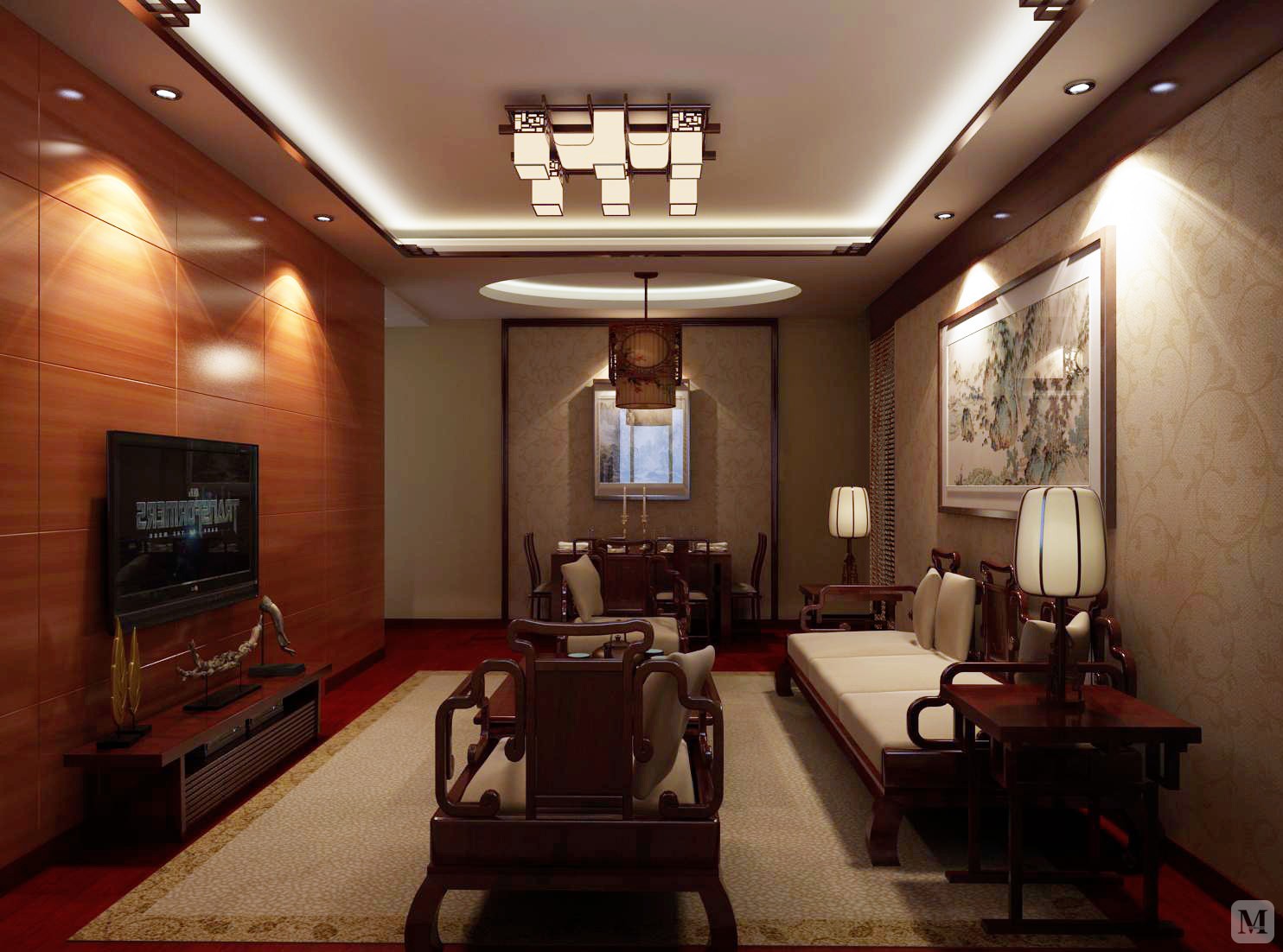 6万100㎡中式三房装修中式风格(线条实感)-红星美凯龙家装效果图