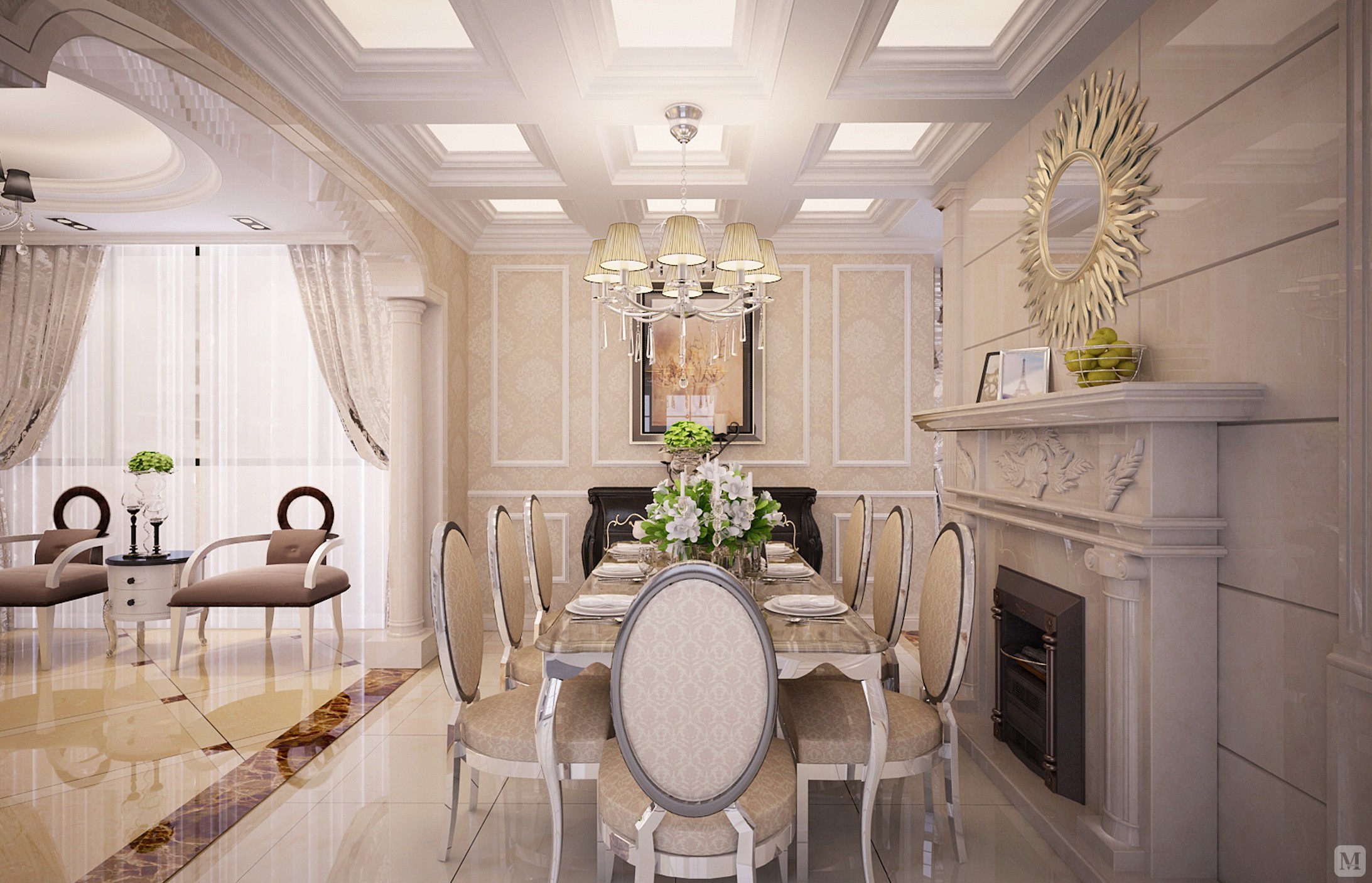 墙面衬托于墙布上的线条装饰避免了传统欧式的复杂,精细的装饰中透露