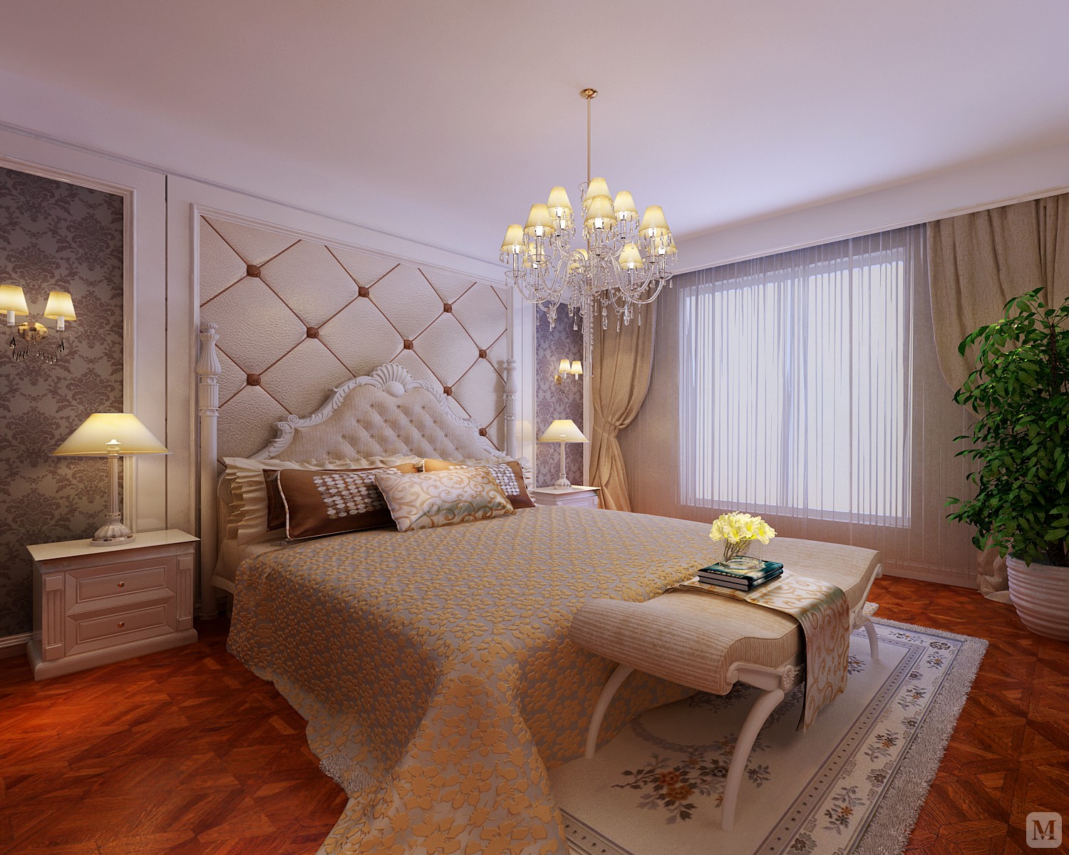 简欧卧室吊顶装修效果图