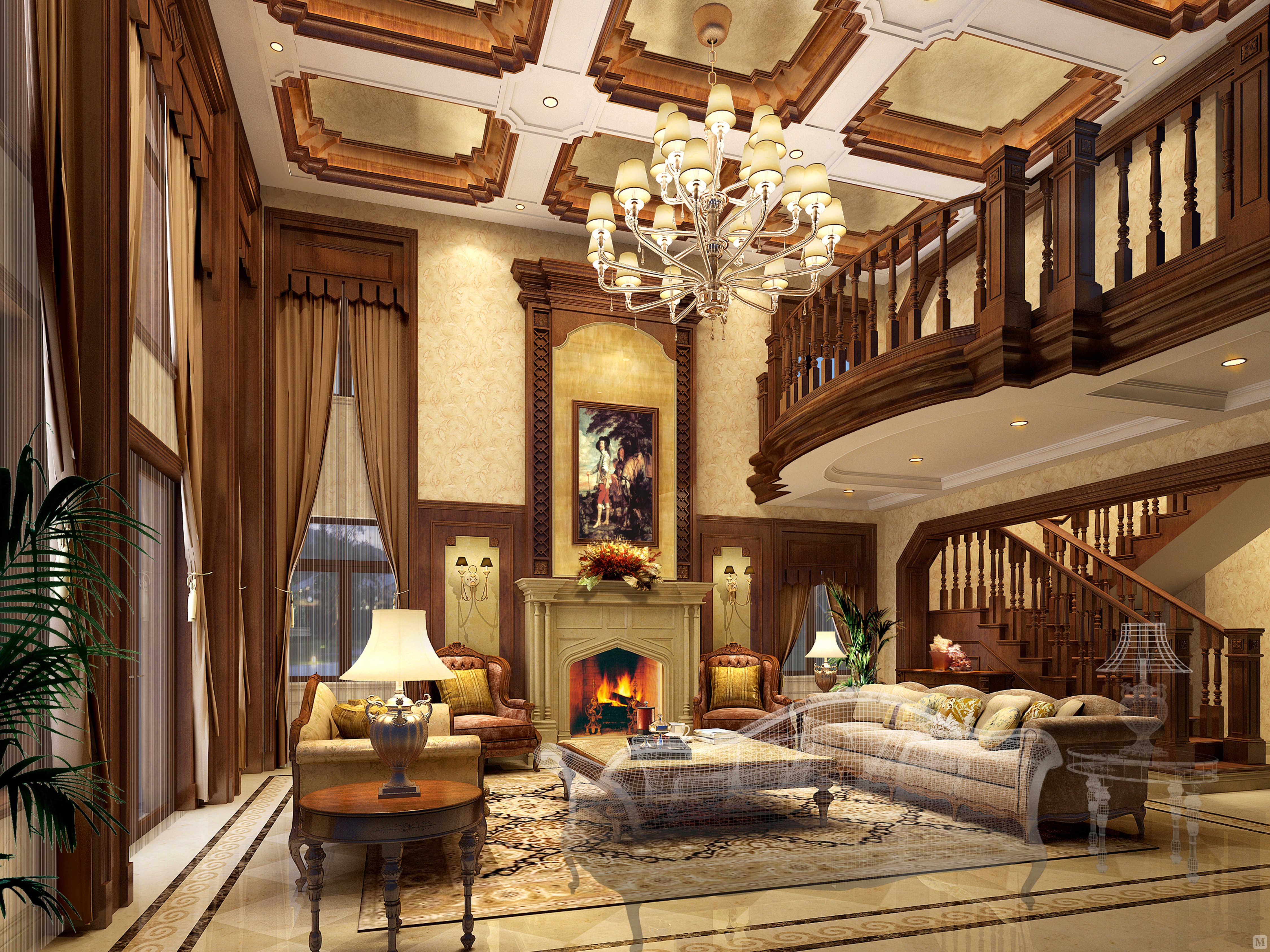 66.2万321㎡美式别墅装修名流花园装修设计案例