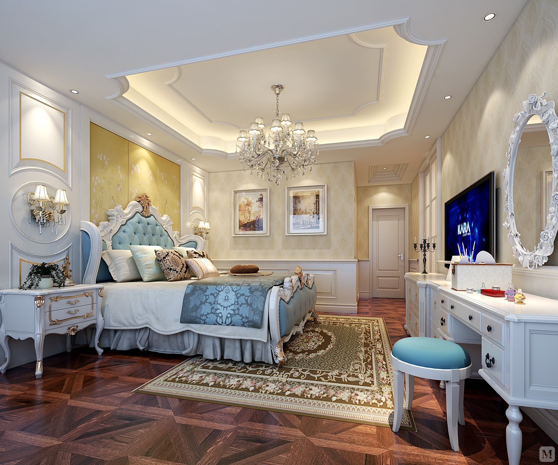 22.3万104㎡简欧三房装修狮山名门法式风格效果图