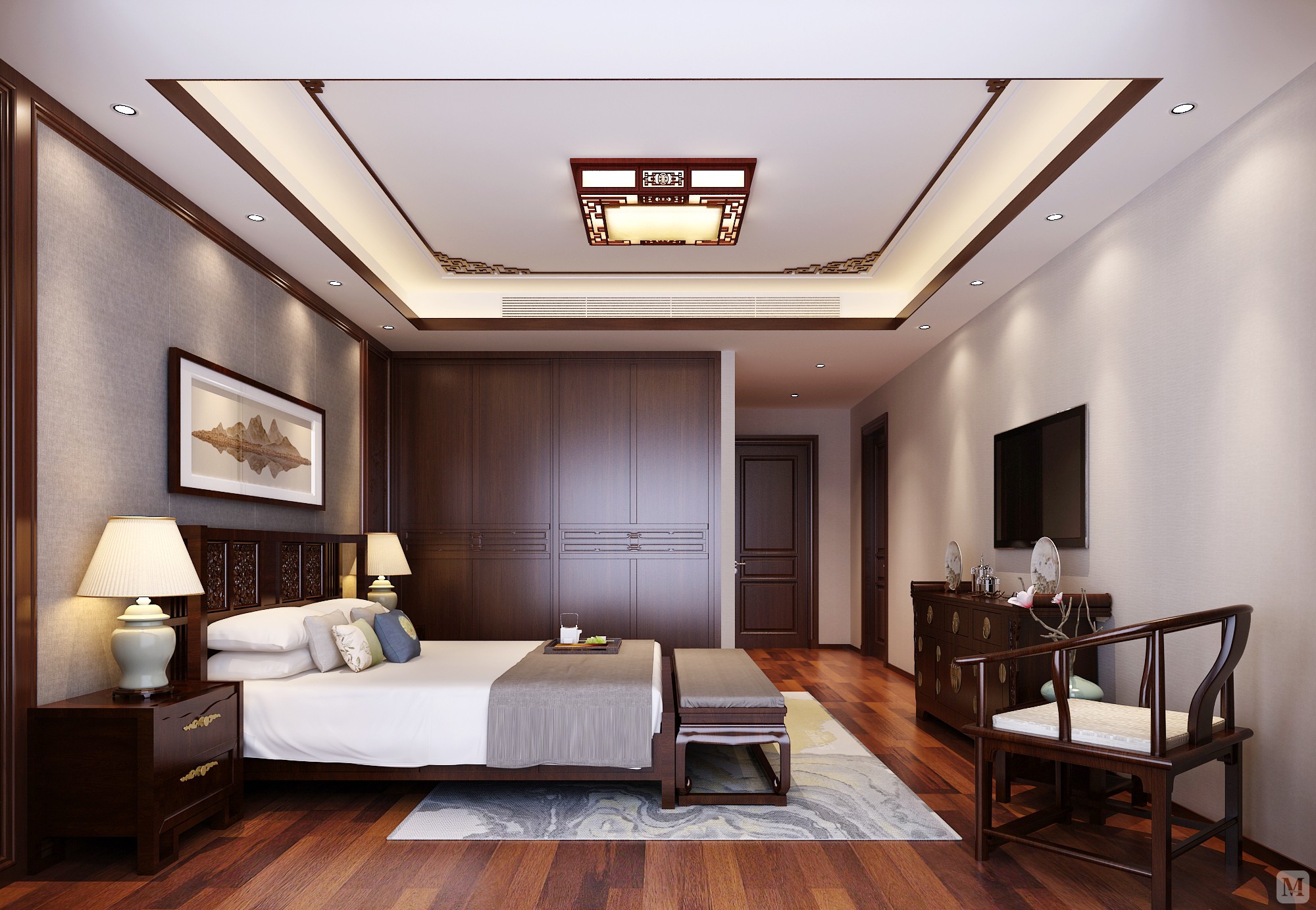 中式卧室吊顶装修效果图