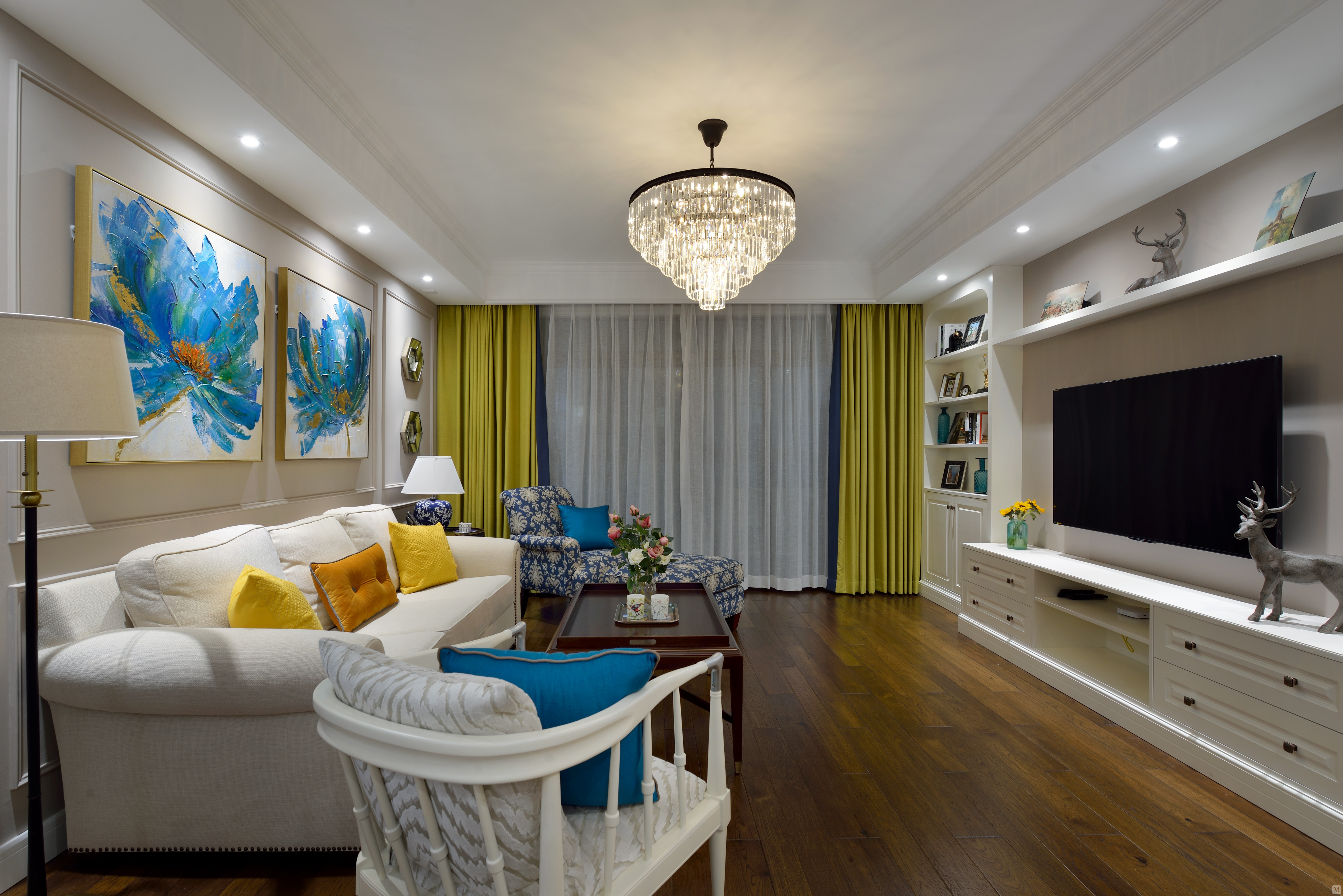 美式客厅窗帘装修效果图