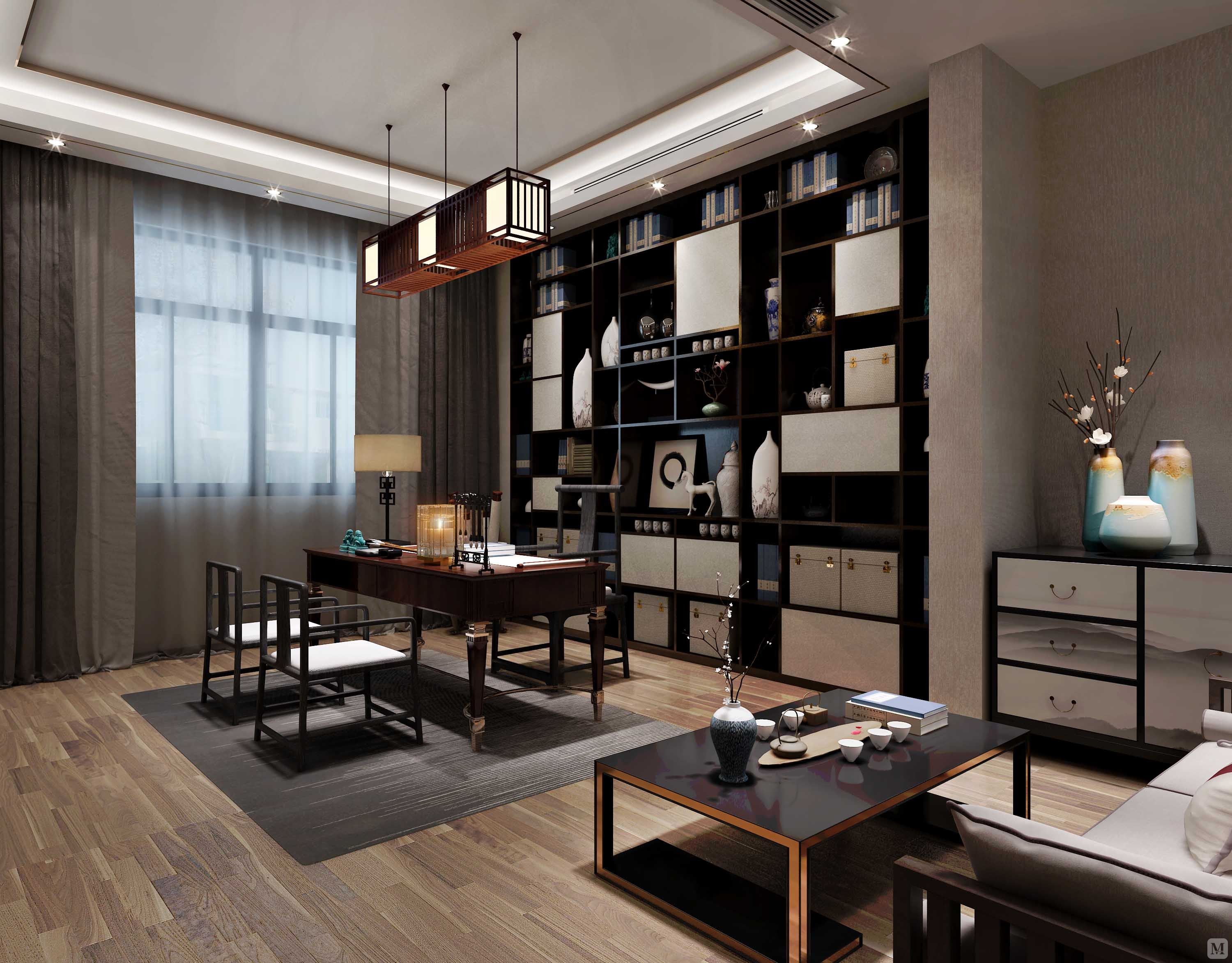 在空间设计上讲究层次感,用到许多隔断,屏风, 用实木做出结实的框架