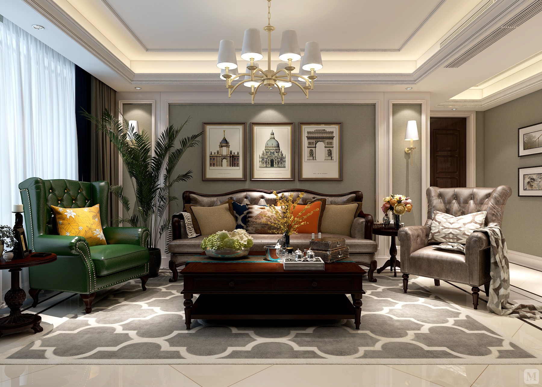 美式客厅背景墙装修效果图