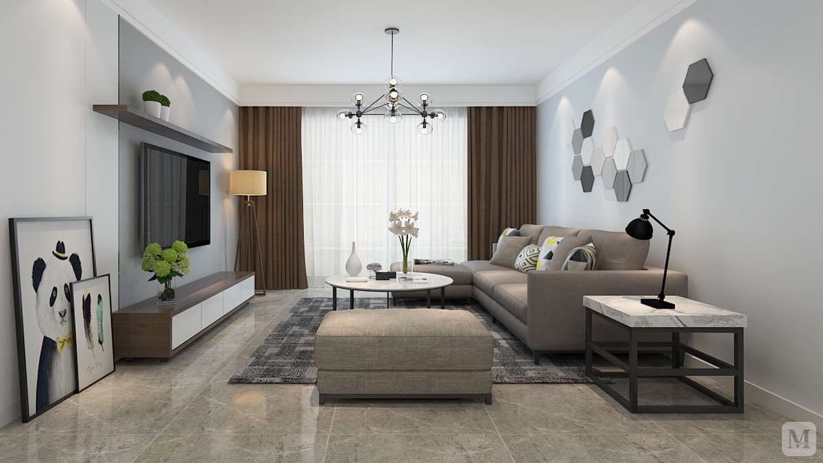 简约三房装修御景城120平现代简约风格设计案例-红星美凯龙家装效果图