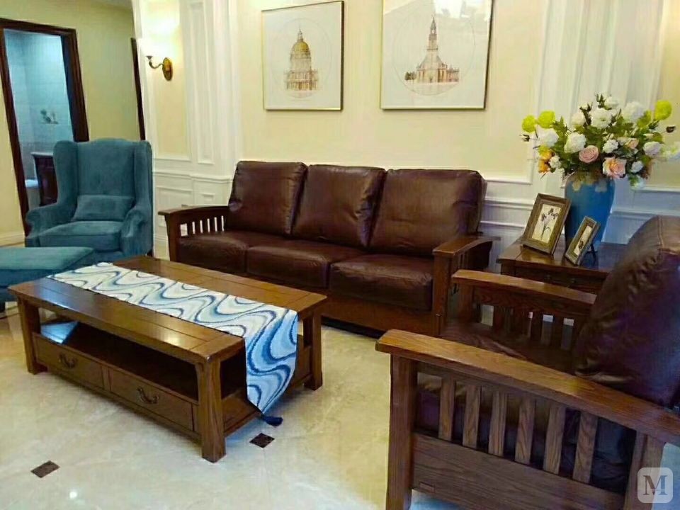 北美之家 三人位沙发 新美式风格客厅沙发 森林