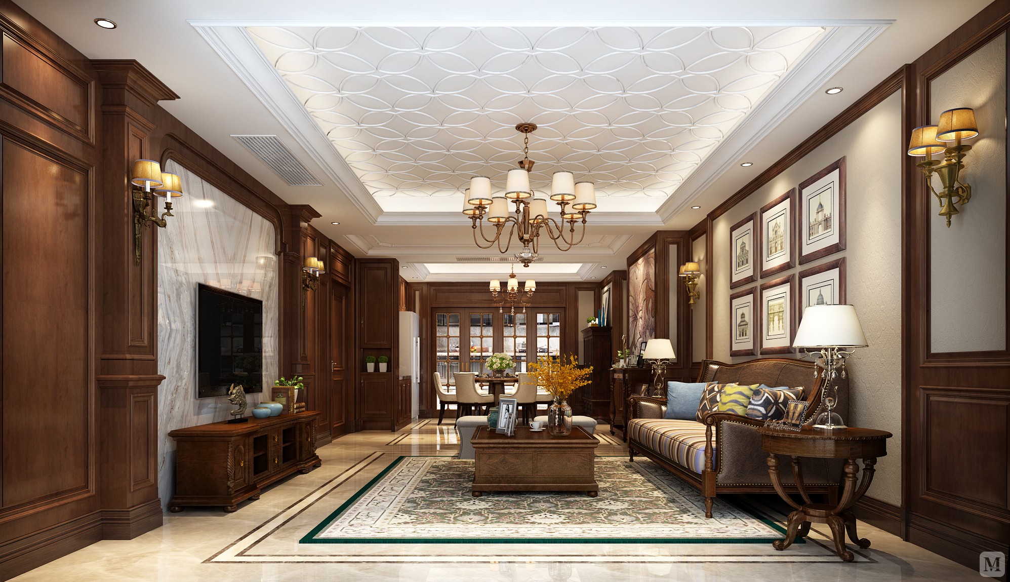 美式客厅窗帘装修效果图