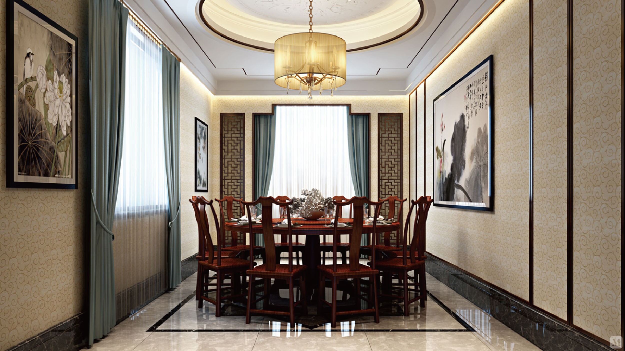 中式餐厅背景墙装修效果图